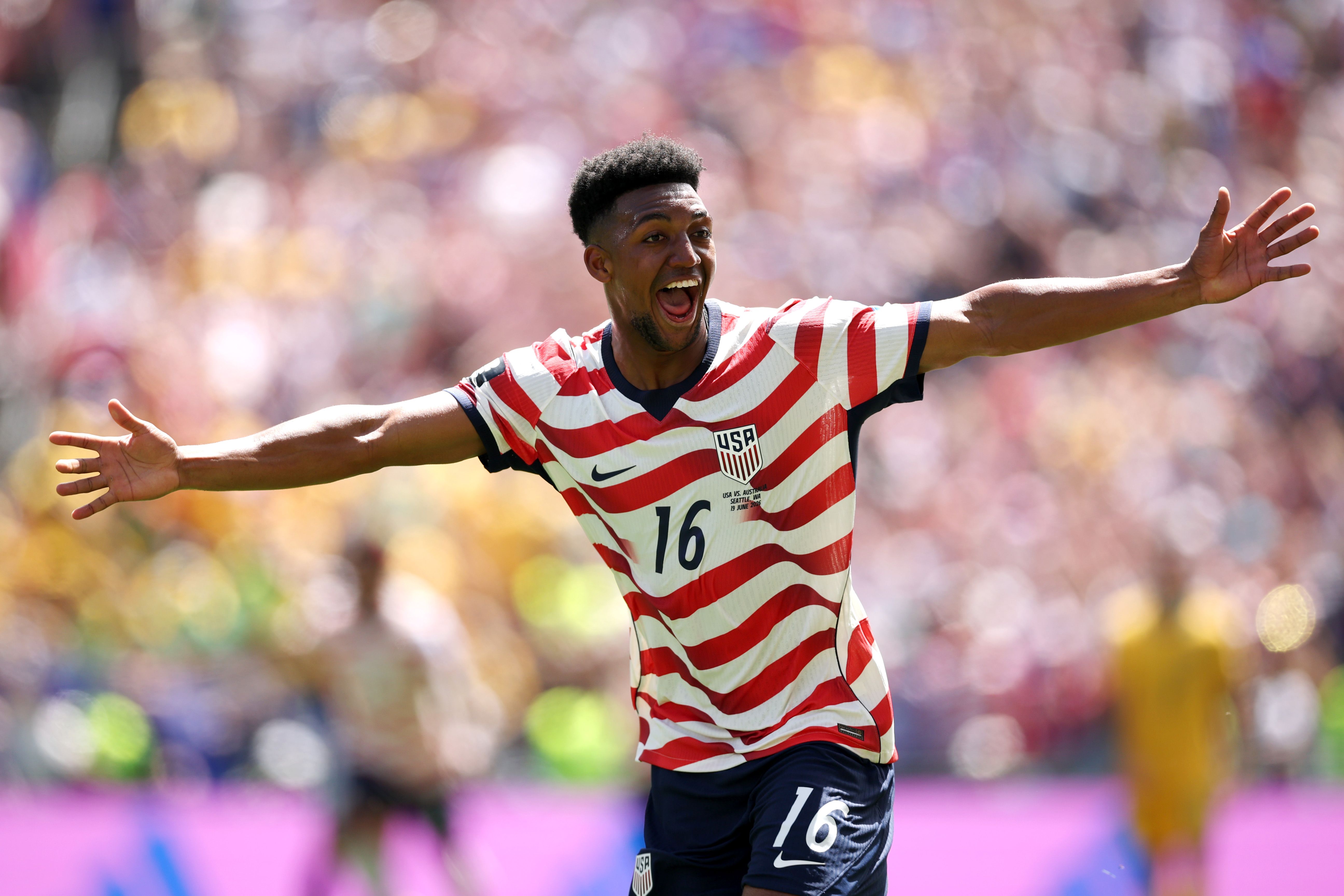 Freeman celebrates after scoring a goal