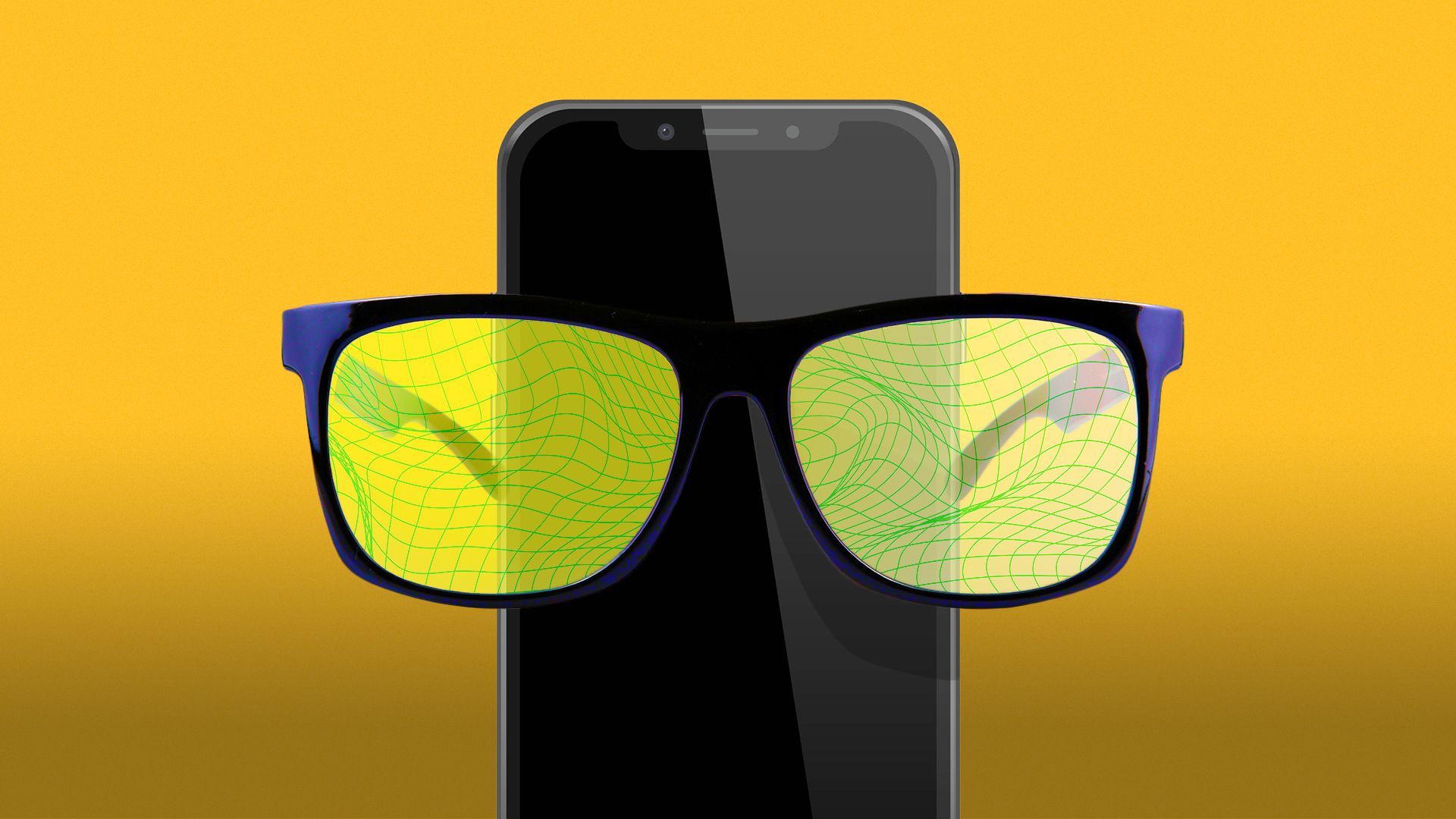Illustration of a smart phone wearing glasses