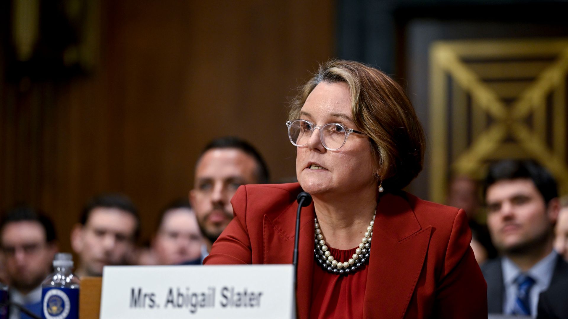 Trump DOJ antitrust chief pick Gail Slater in a committee hearing