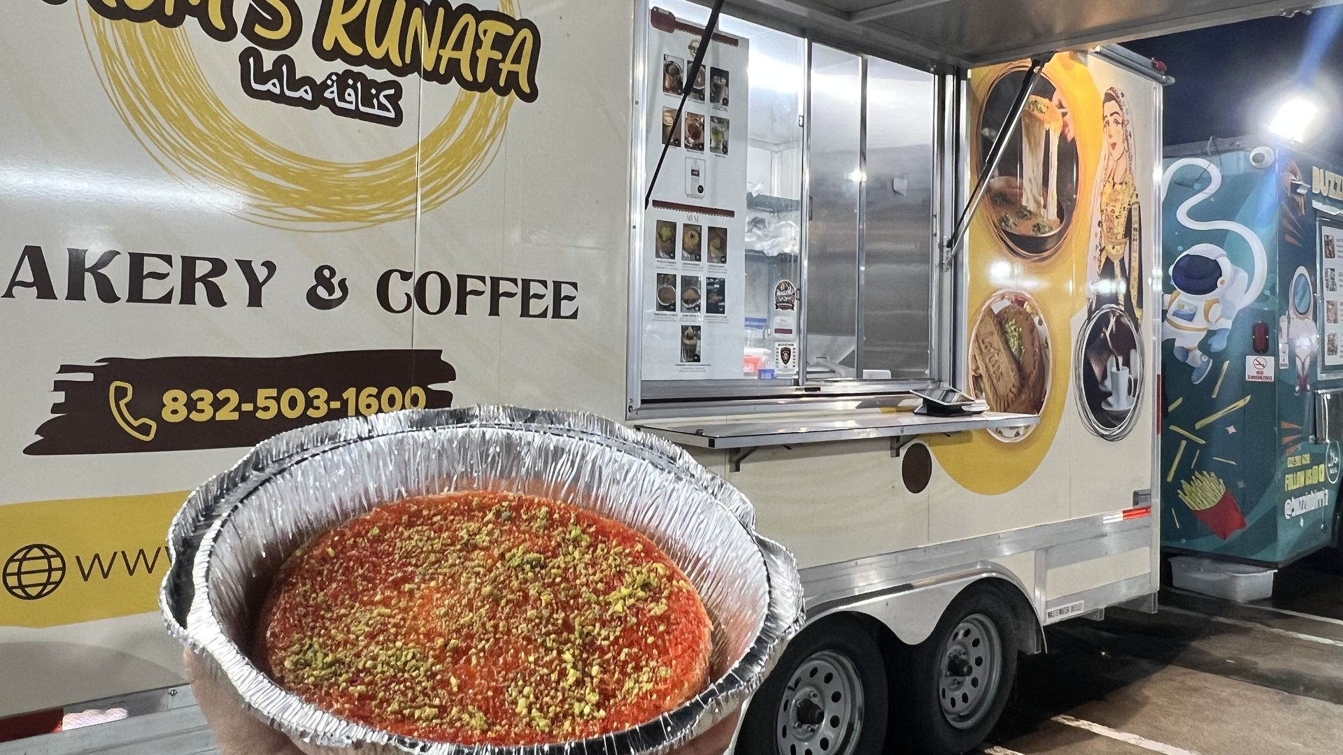 Photo of orange kunafa in front of the food truck