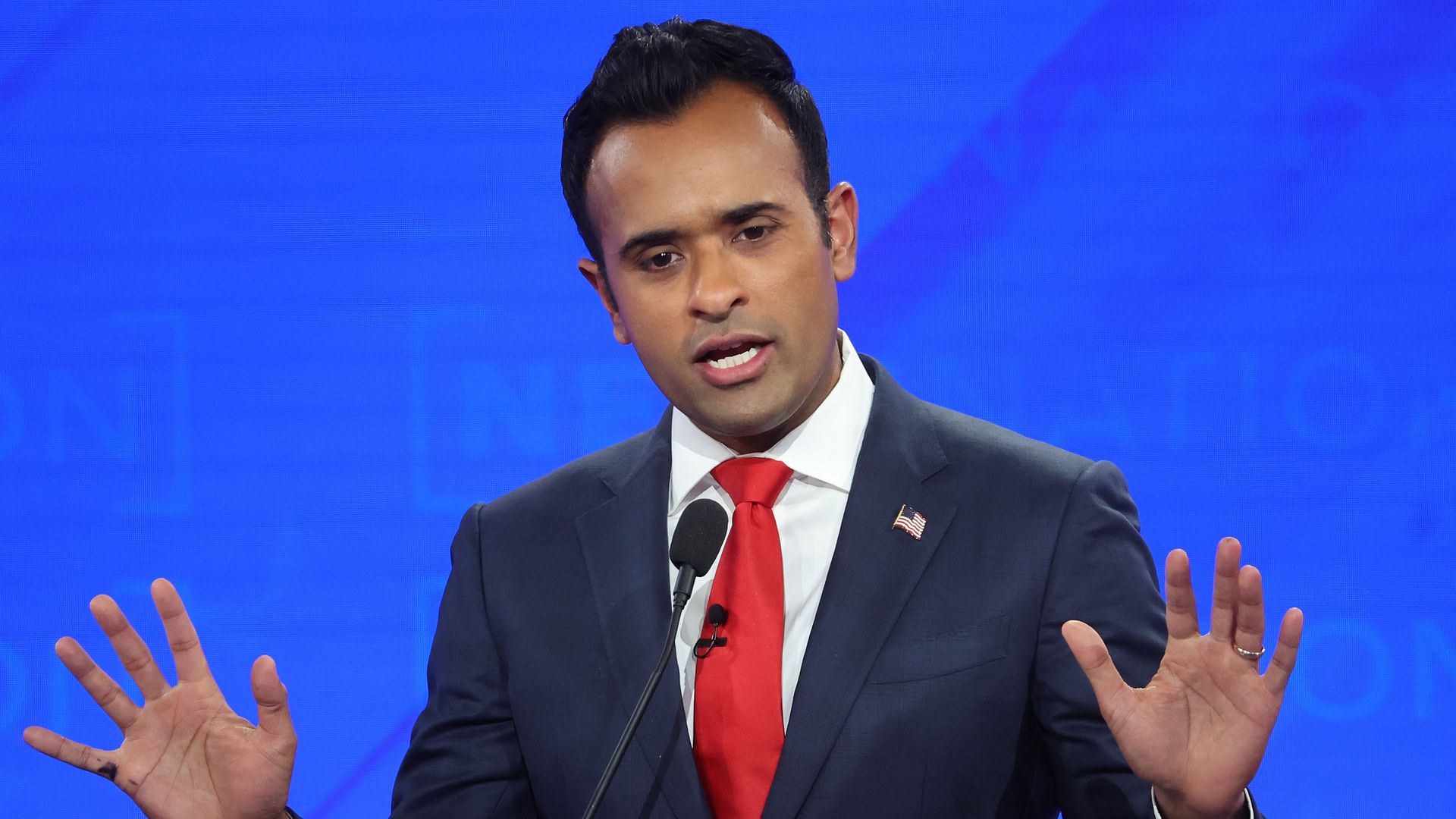 Republican presidential candidateVivek Ramaswamy participates in the NewsNation Republican Presidential Primary Debate at the University of Alabama Moody Music Hall on December 6, 2023 in Tuscaloosa, Alabama