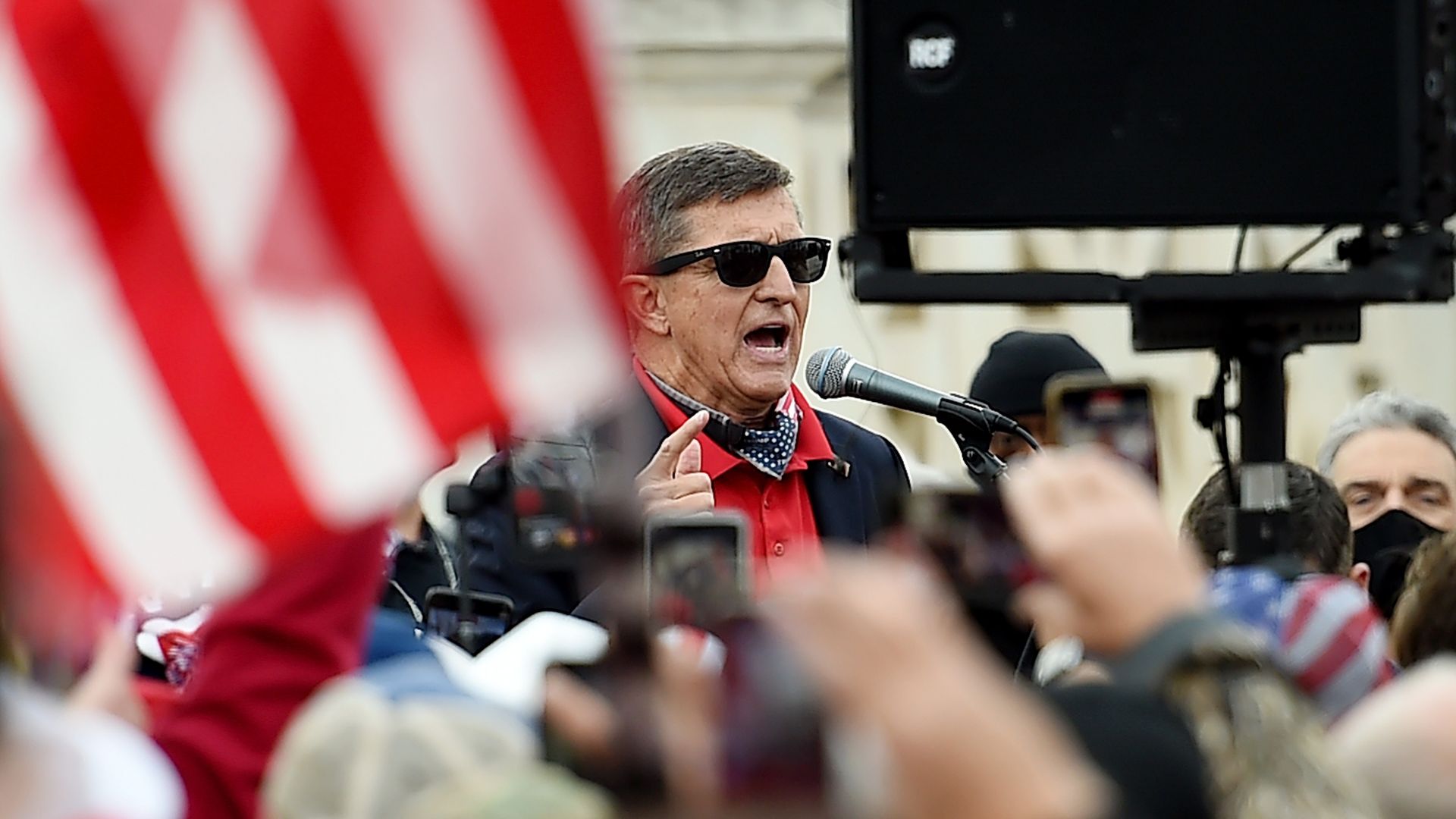 Former National Security Adviser Mike Flynn speaking at the Million MAGA March in Washington, D.C., on Dec. 12.