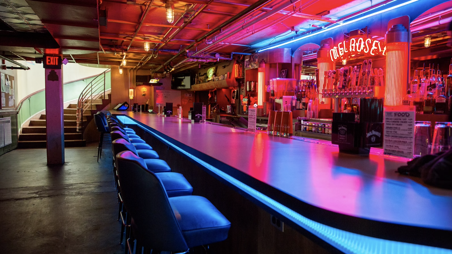 Bar with neon lighting.