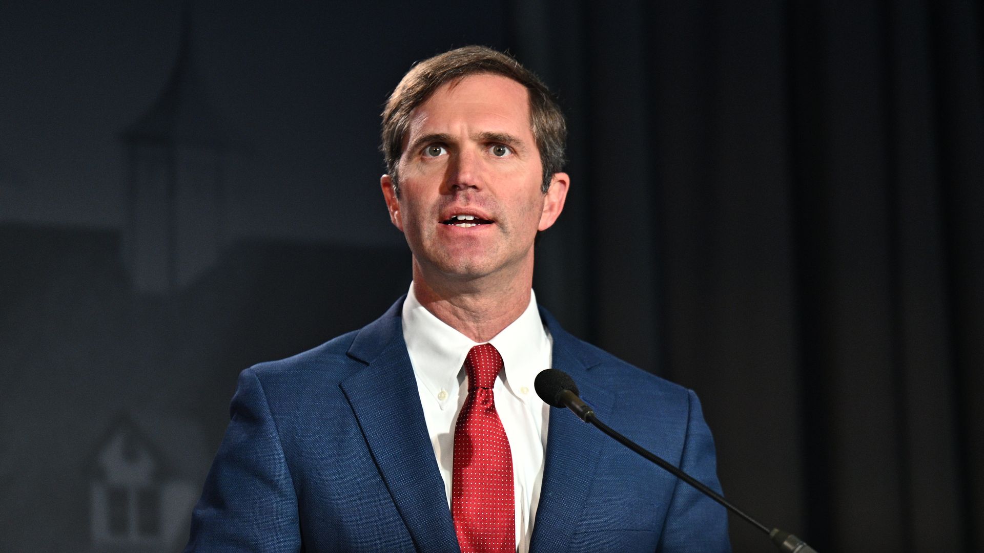  Andy Beshear, Governor of Kentucky, Commonwealth of Kentucky, speaks onstage during the 2022 Concordia Lexington Summit - Day 2 at Lexington Marriott City Center on April 08.