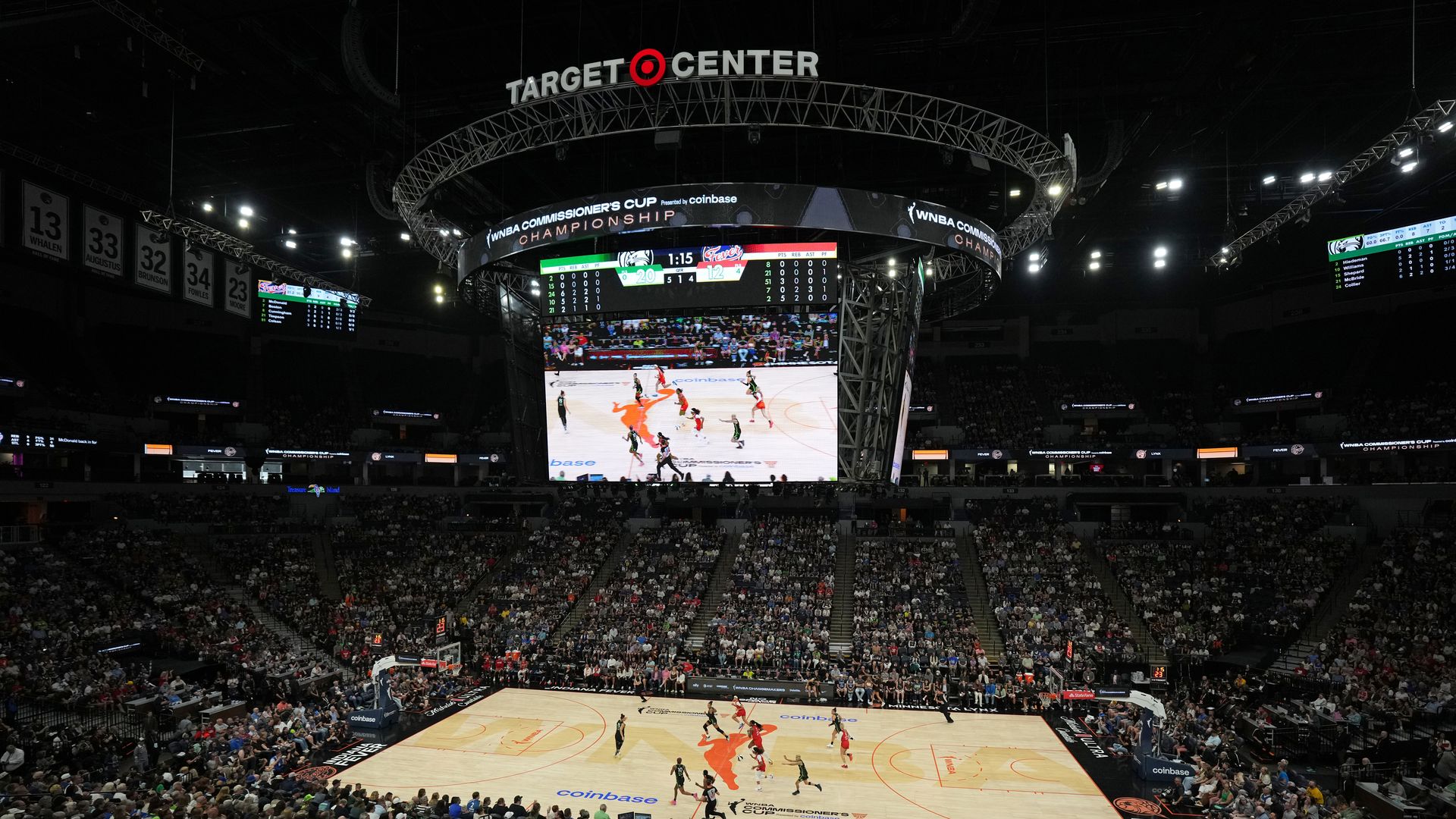 Overall photo of the inside of Target Center during the game during the 2025 WNBA Commissioner's Cup Game on July 1, 2025 at Target Center in Minneapolis, Minnesota. 