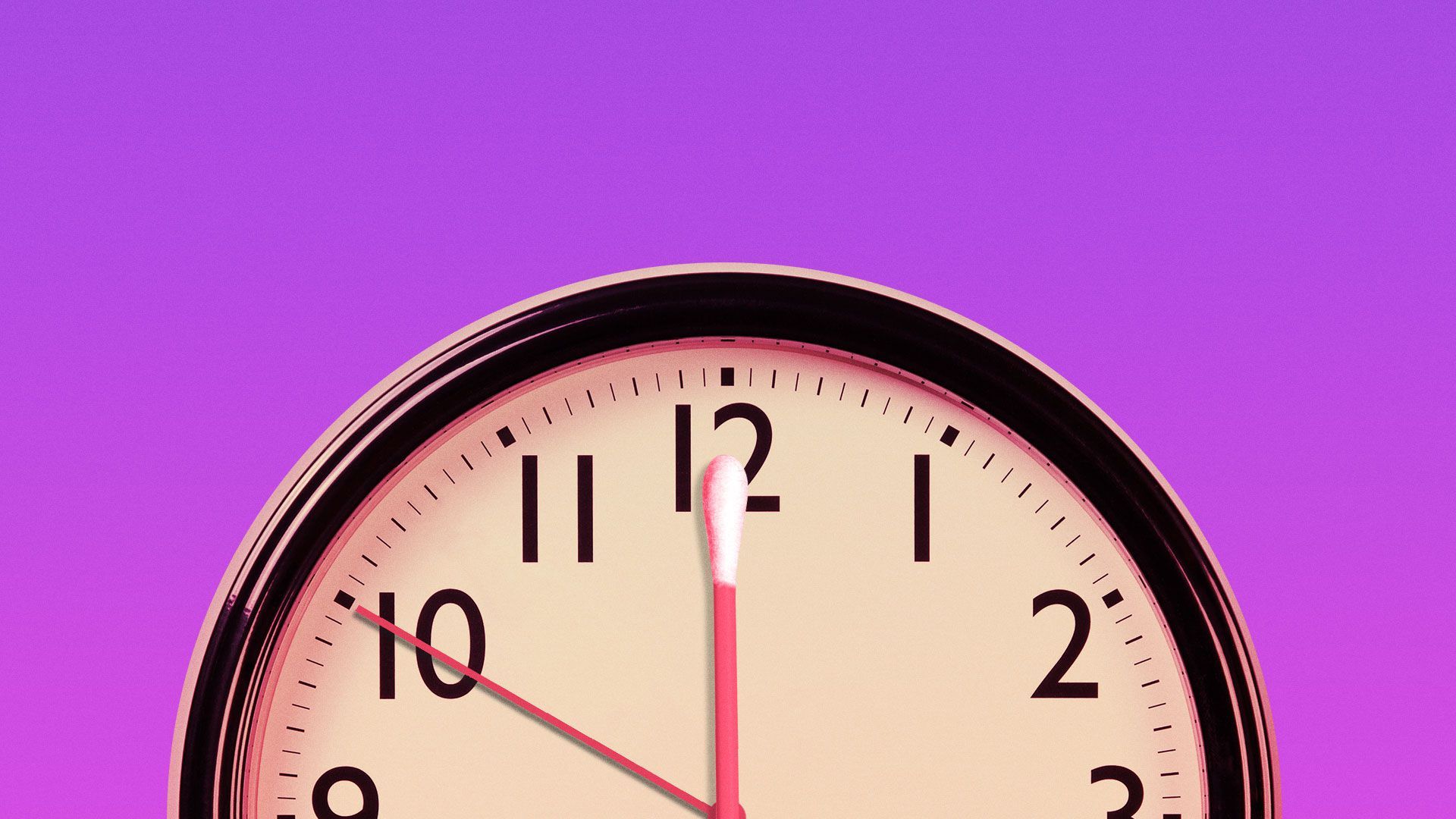 Illustration of clock with a q-tip for the hour hand