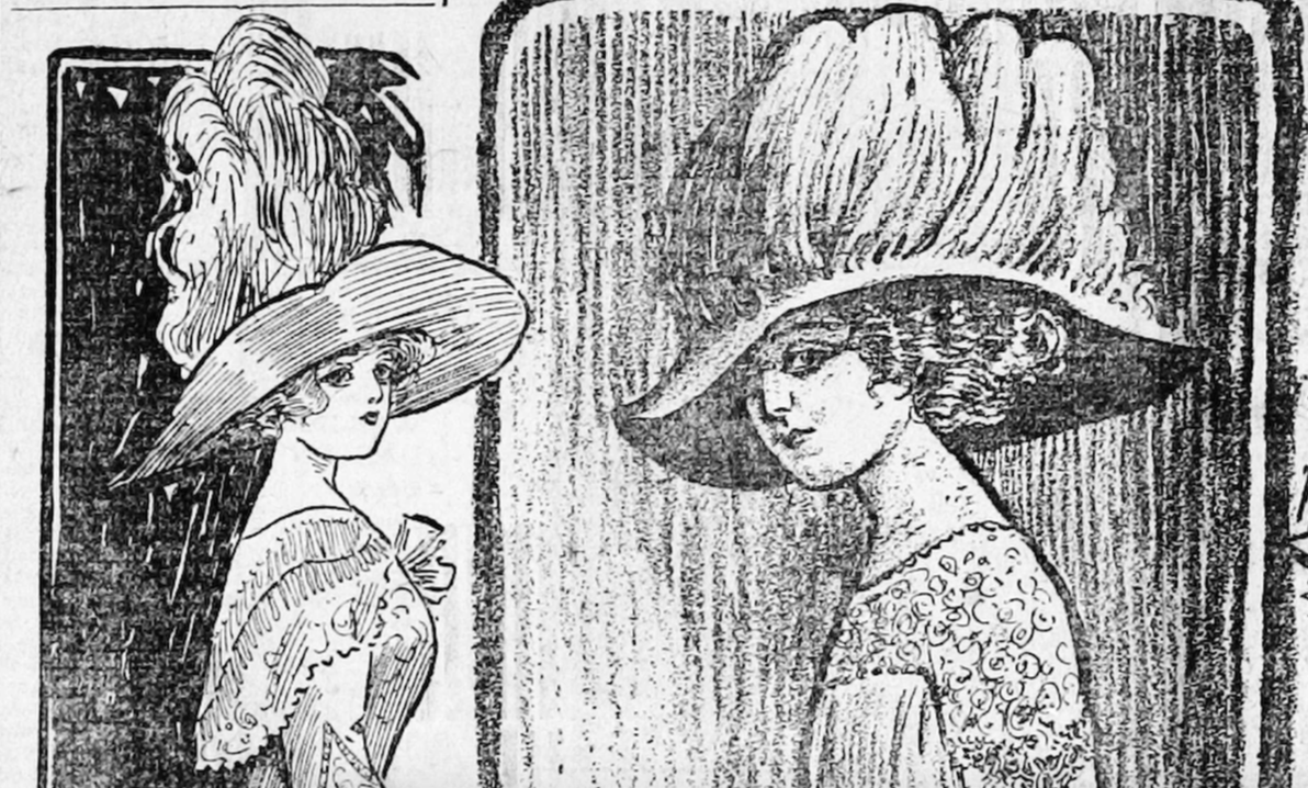 An illustration of two women in hats in 1911