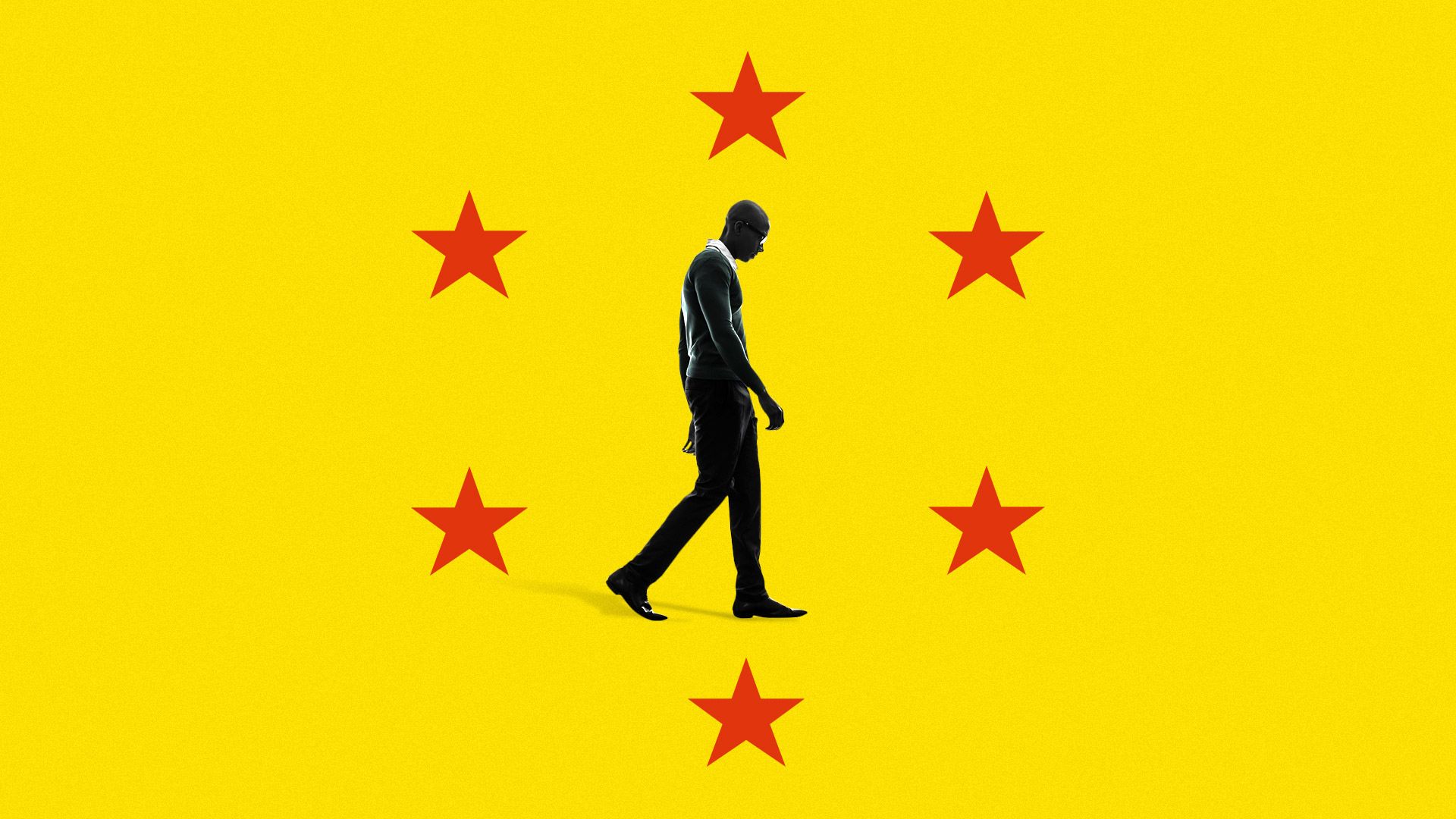 Illustration of person of color looking down jailed by stars.