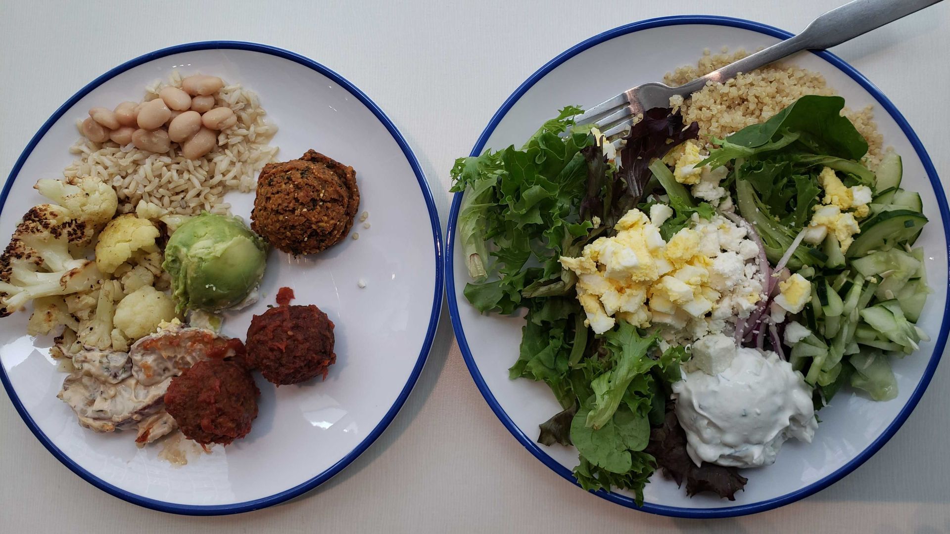 Two plates of food.