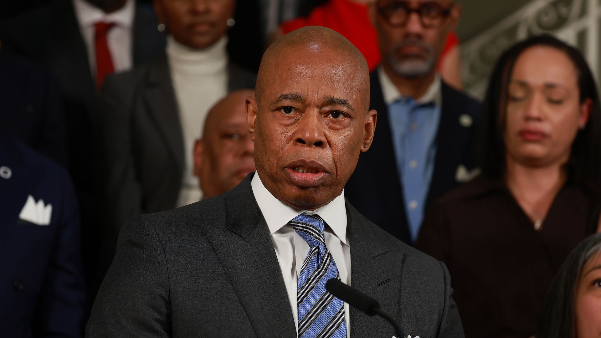 New York City Mayor Eric Adams speaking in city hall on March 4.