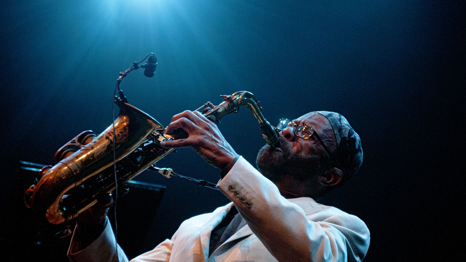 Kenny Garrett plays sax on stage in 2024