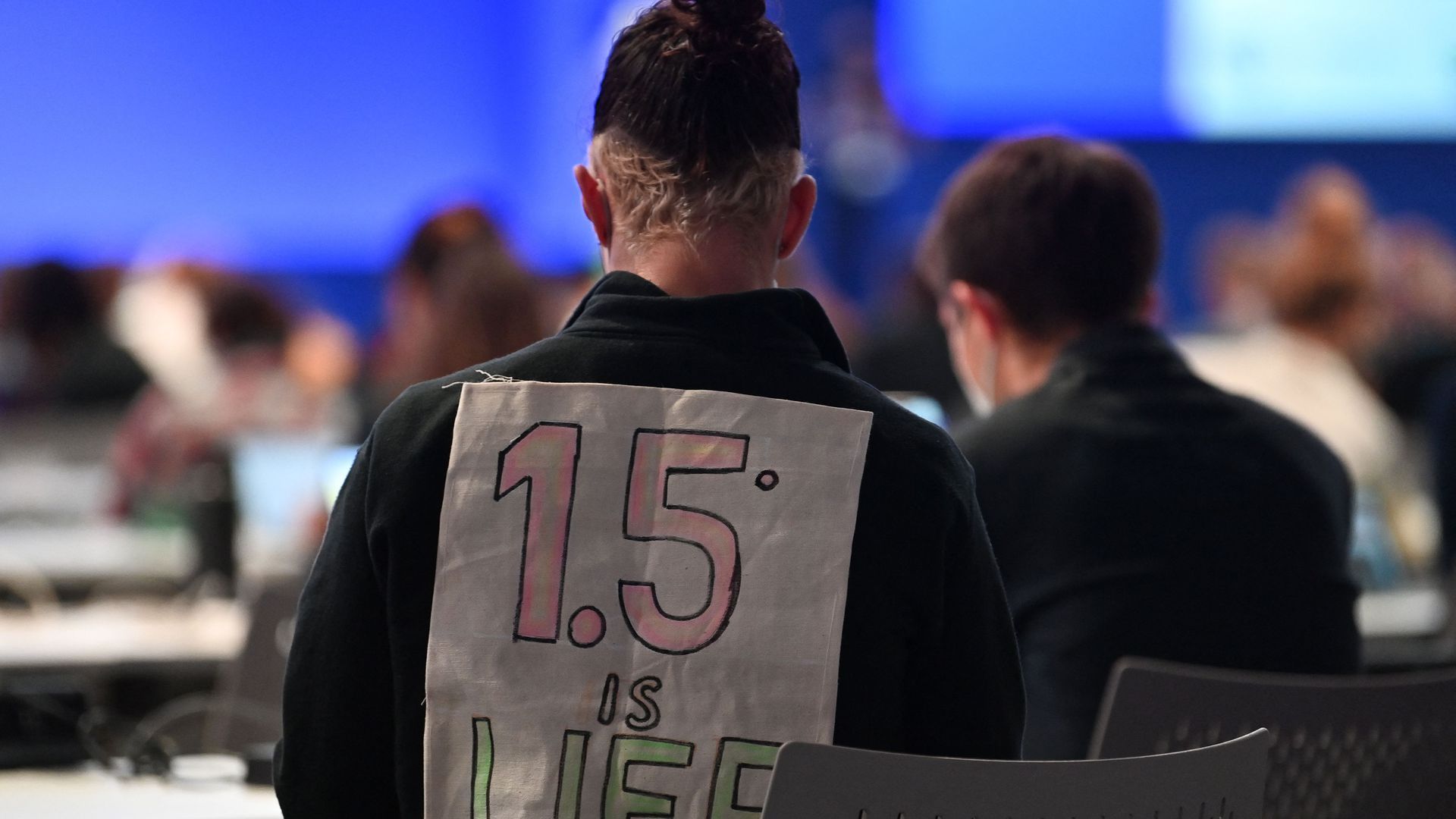 A delegate at COP26 in Glasgow on Nov. 12, 2021.