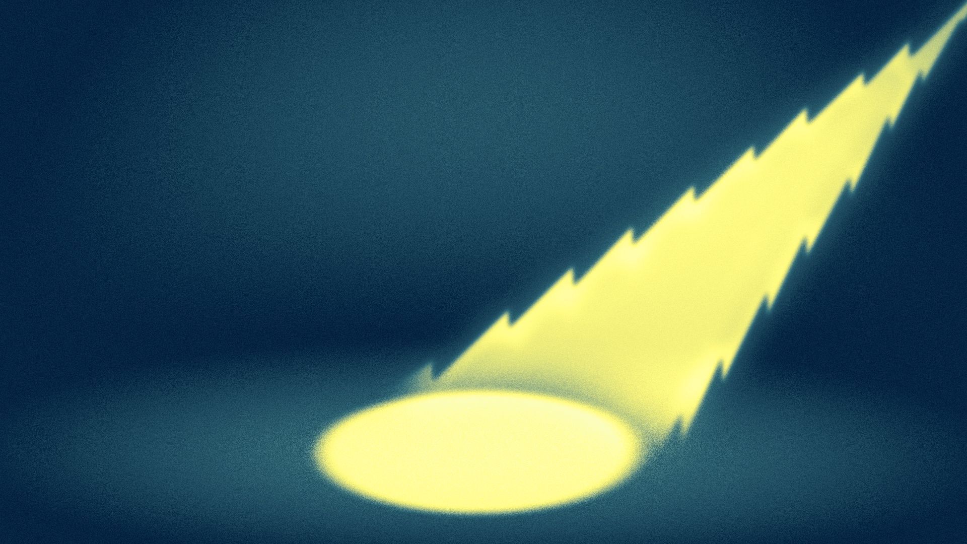 Illustration of a spotlight made of lightning shining on the ground.