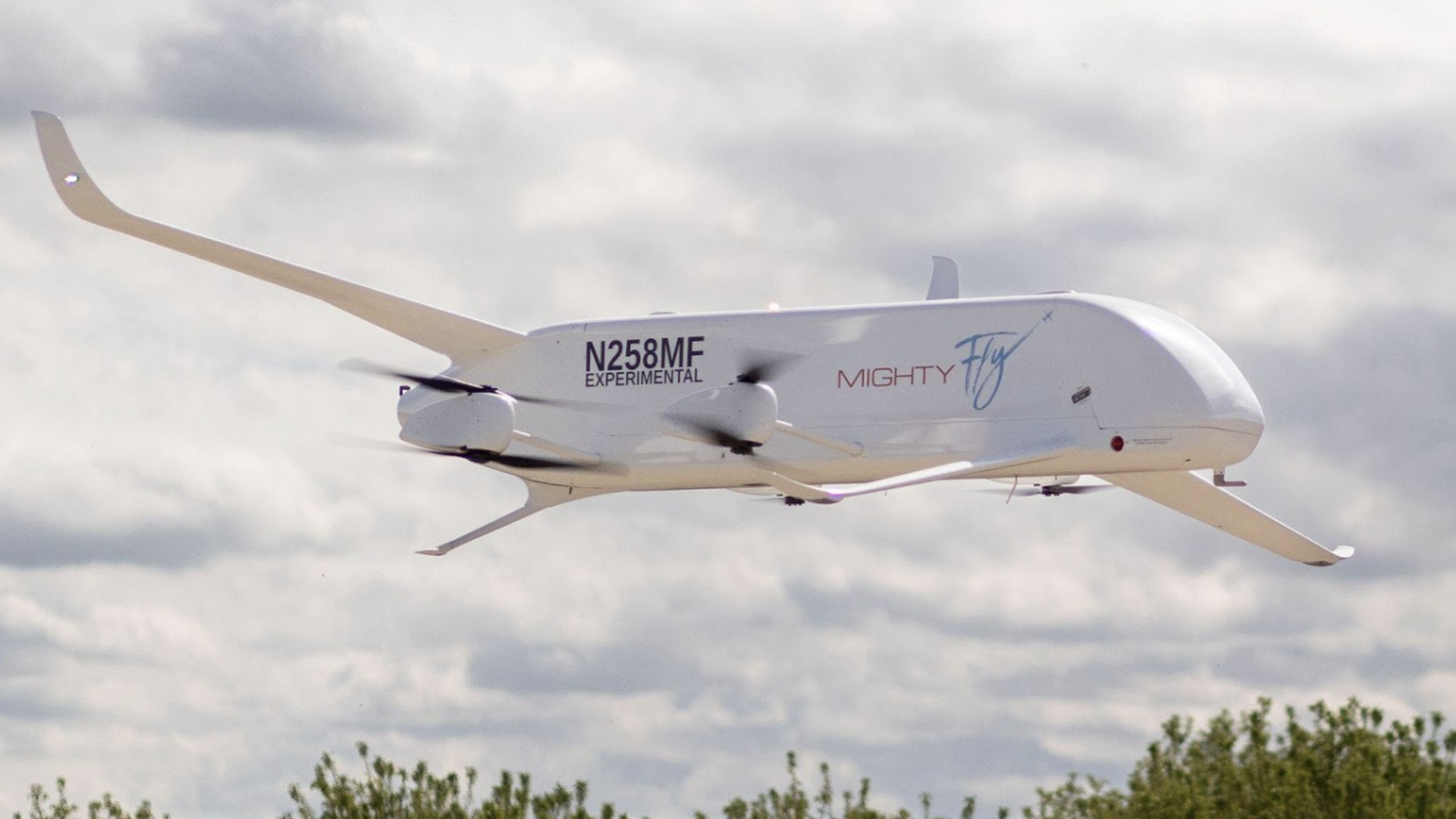 MightyFly's 2024 Cento eVTOL is seen during a test flight in March 2024. Photo courtesy MightyFly.