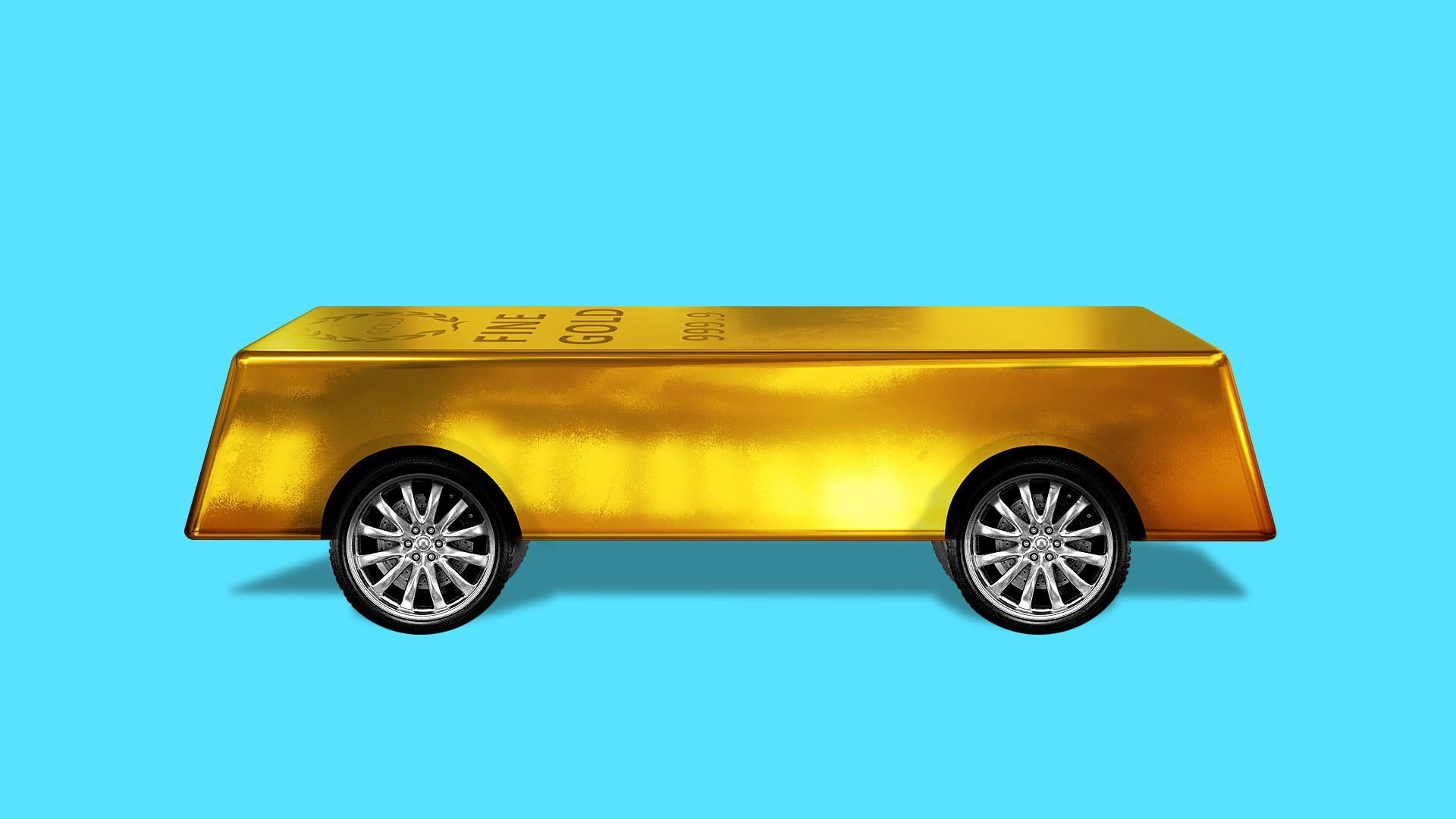Illustration of a gold bar with wheels.