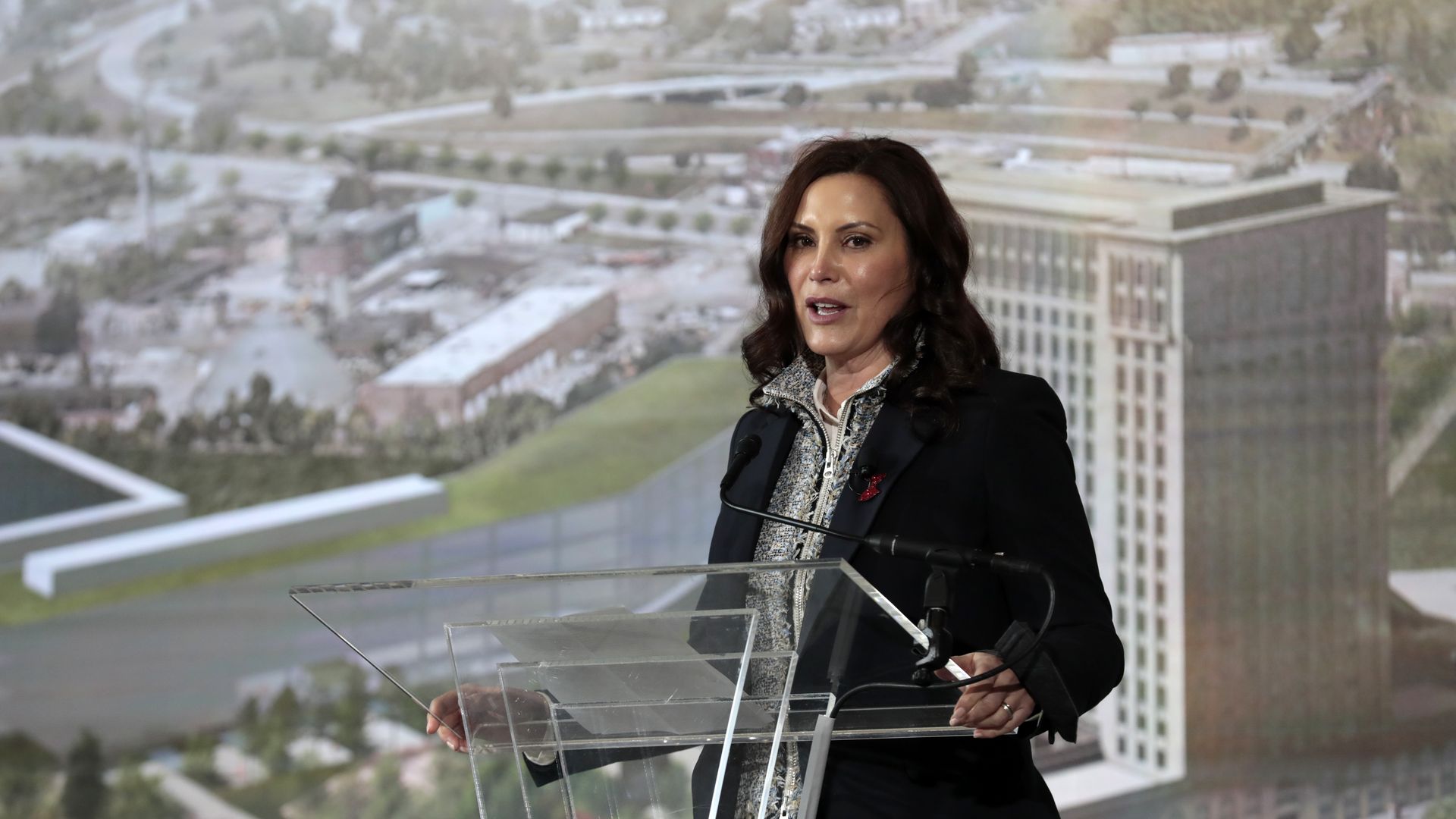 Gretchen Whitmer, governor of Michigan, speaks during a news conference at Michigan Central Station in Detroit, Michigan, U.S., on Friday, Feb. 4, 2022.