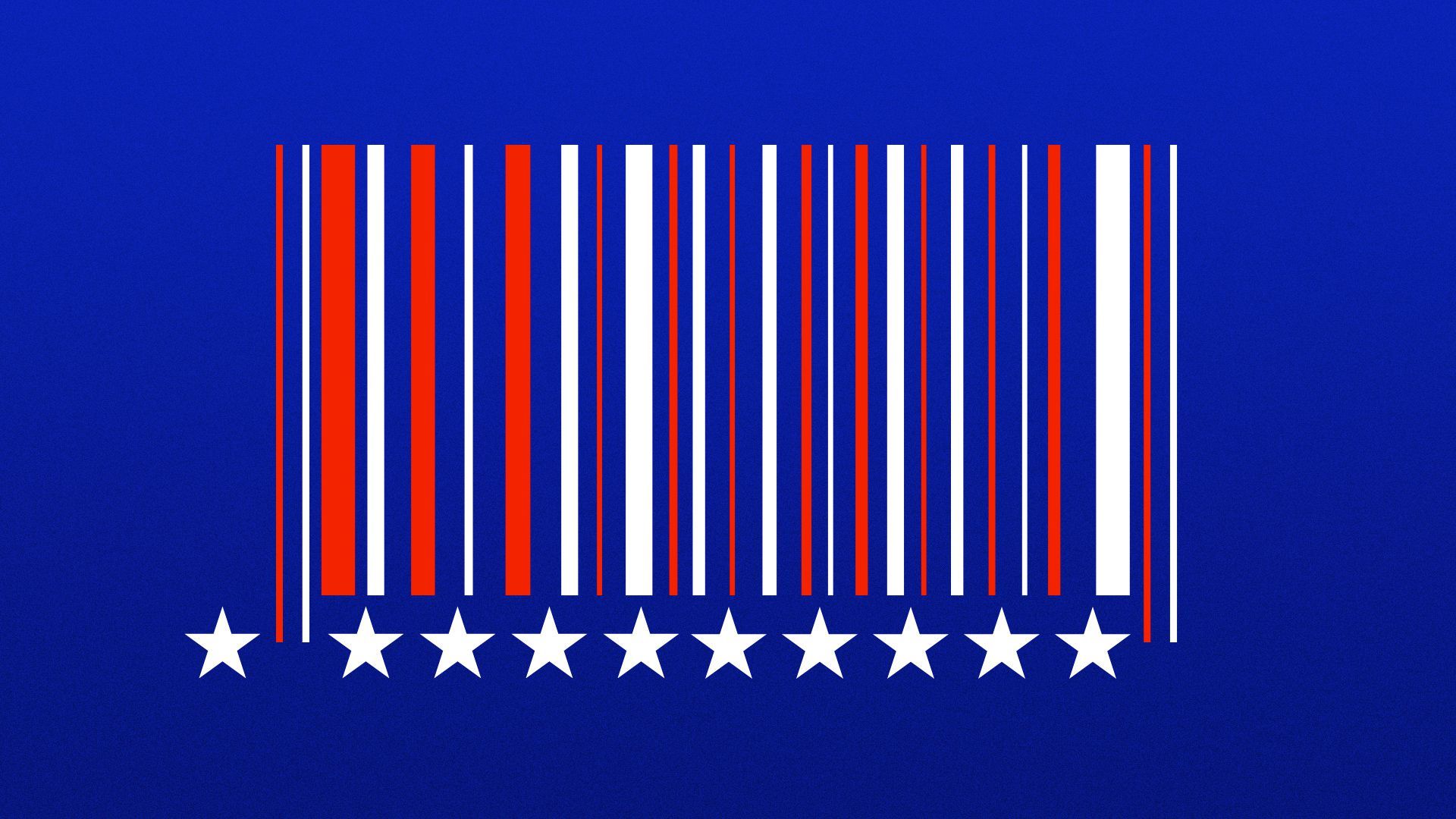 Illustration of a barcode stylized as the American flag. 