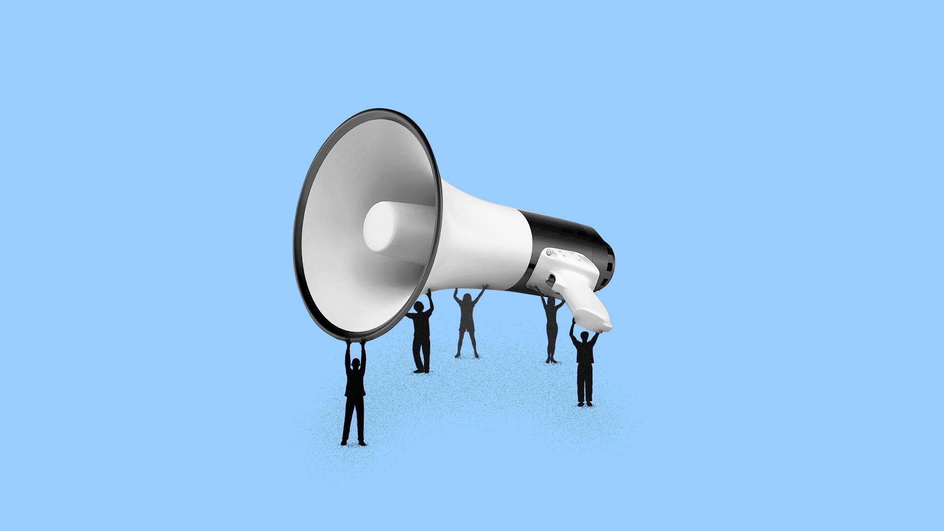 Illustration of people holding up a giant megaphone.