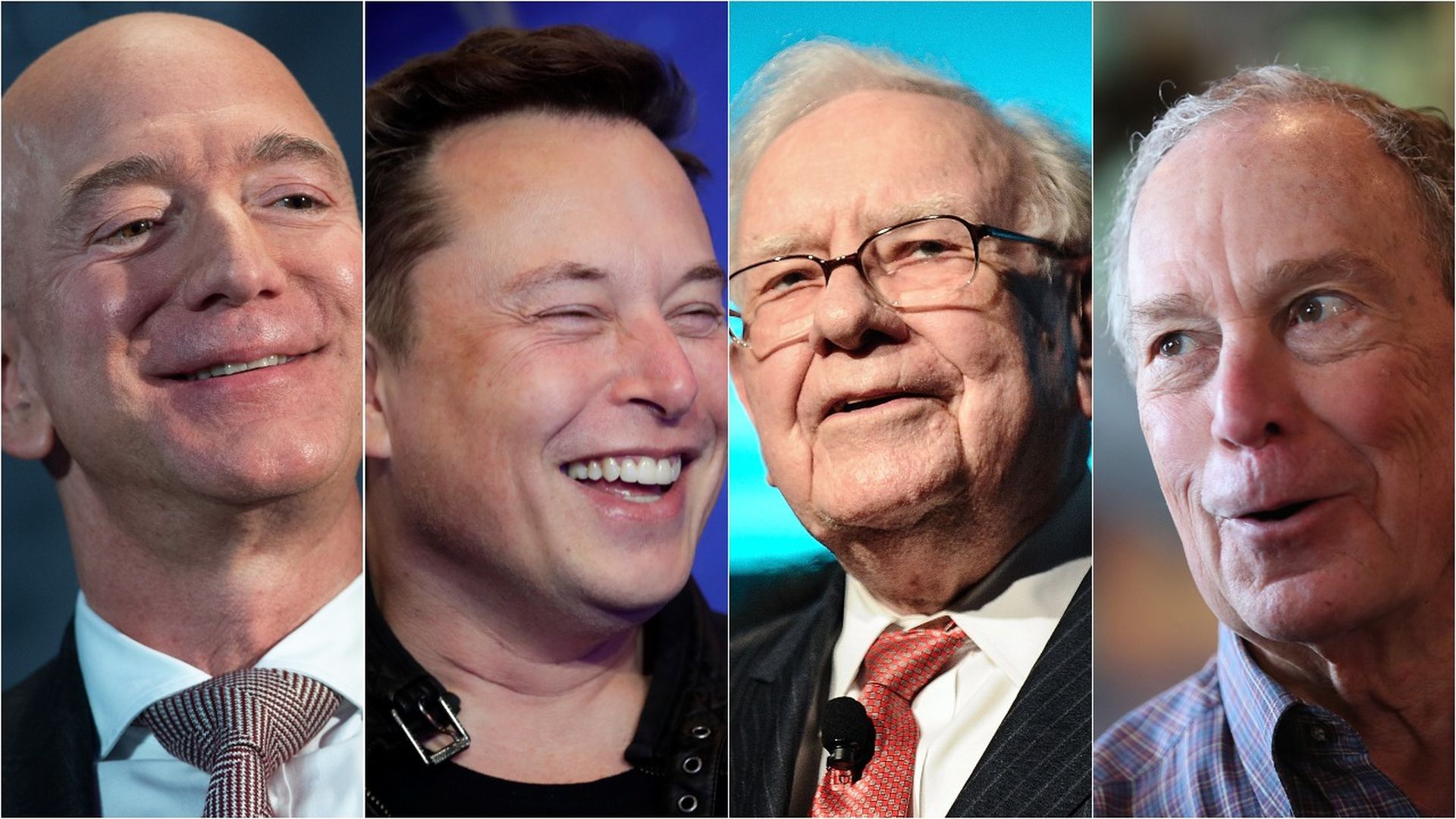 Photos of Jeff Bezos, Elon Musk, Warren Buffet and Michael Bloomberg.