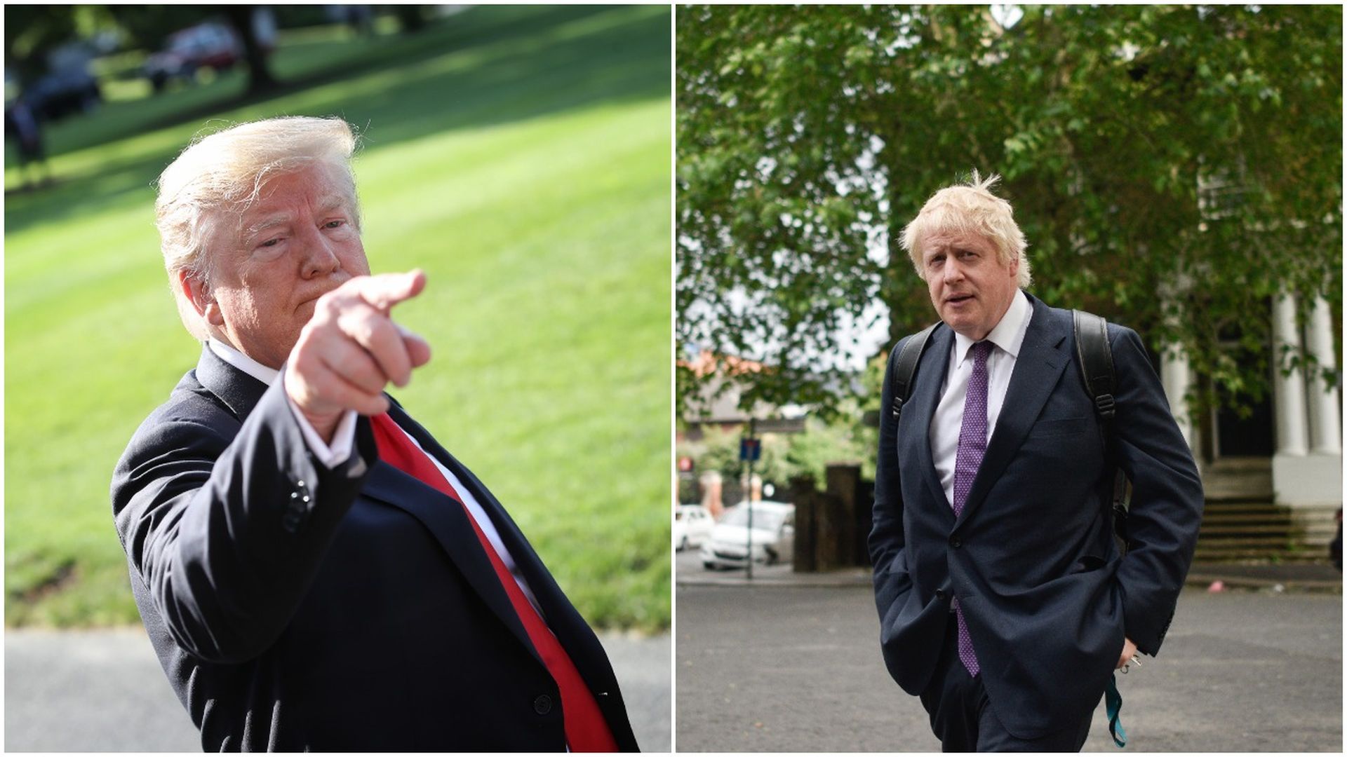 This image a split screen between Trump and Boris Johnson.