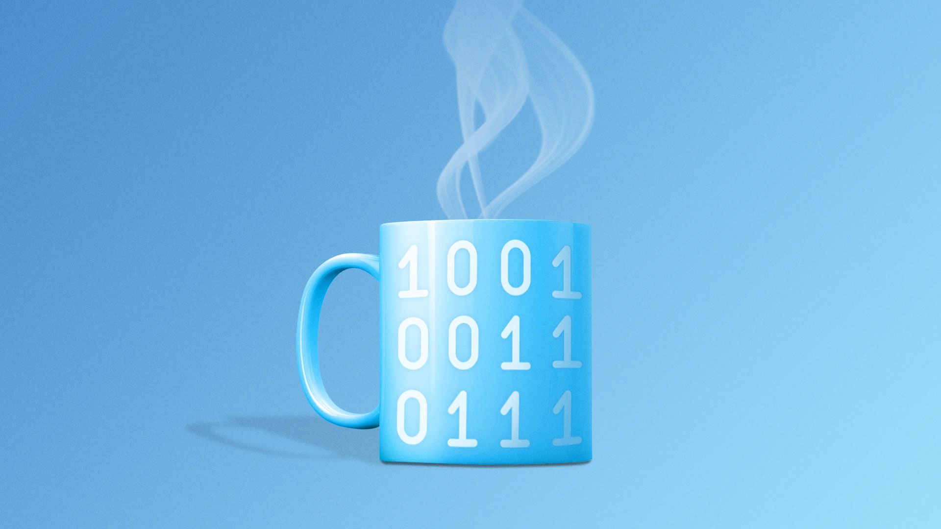Illustration of a coffee cup with binary code