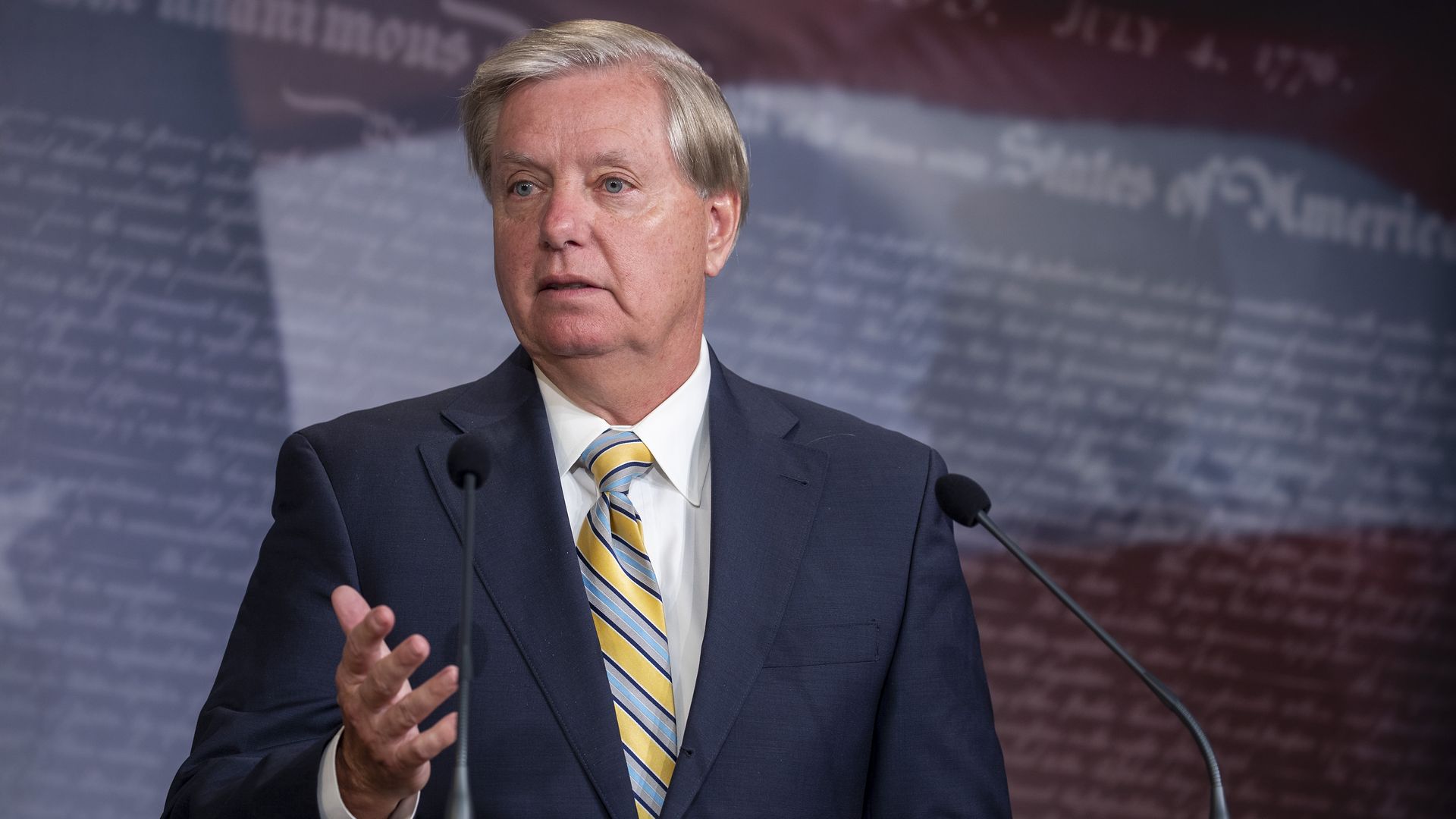 Sen. Lindsey Graham (R-SC) attends a press conference announcing Senate Republicans' opposition to D.C. statehood. Photo by Tasos Katopodis/Getty Images