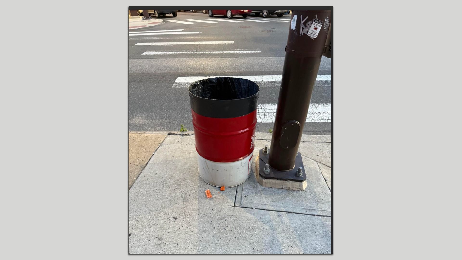 A converted oil-drum trash can. Community activist Terrill Haigler is installing 50 of them throughout Philly.