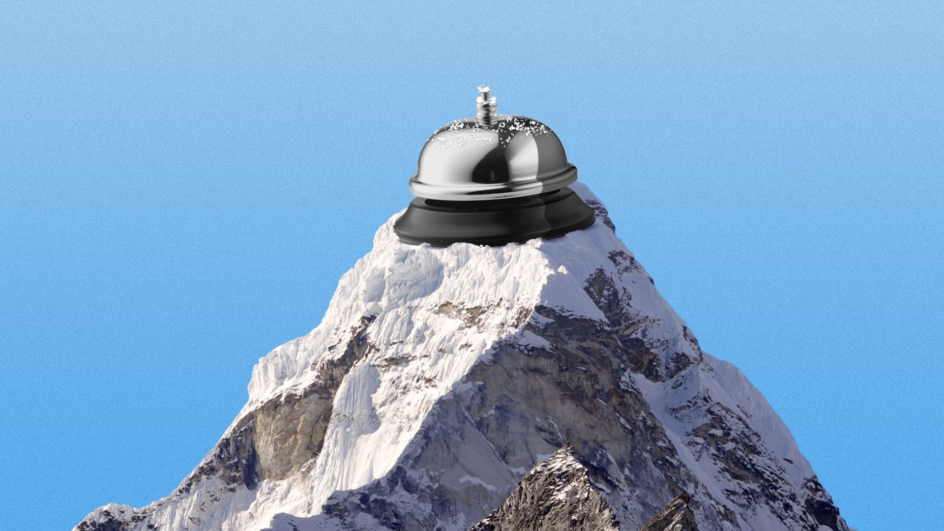 Illustration of a service bell affixed to the top of Mt. Everest. 