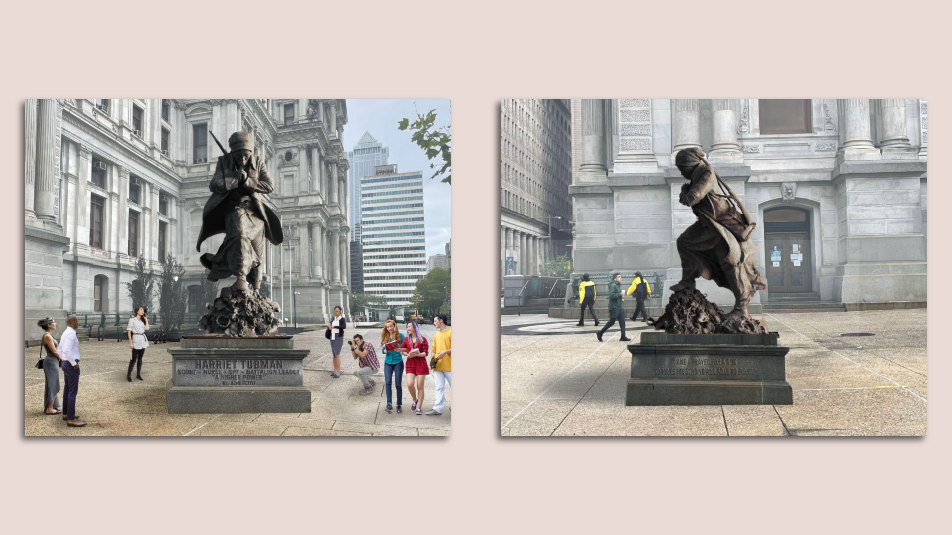 Renderings of Alvin Pettit's design of a Harriet Tubman statue — “A Higher Power: The Call of a Freedom Fighter” —