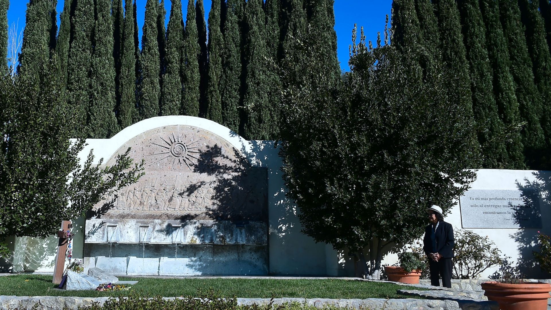 Dolores Huerta visits the graves of Cesar and Helen Chavez at the Ceasar Chavez National Monument.