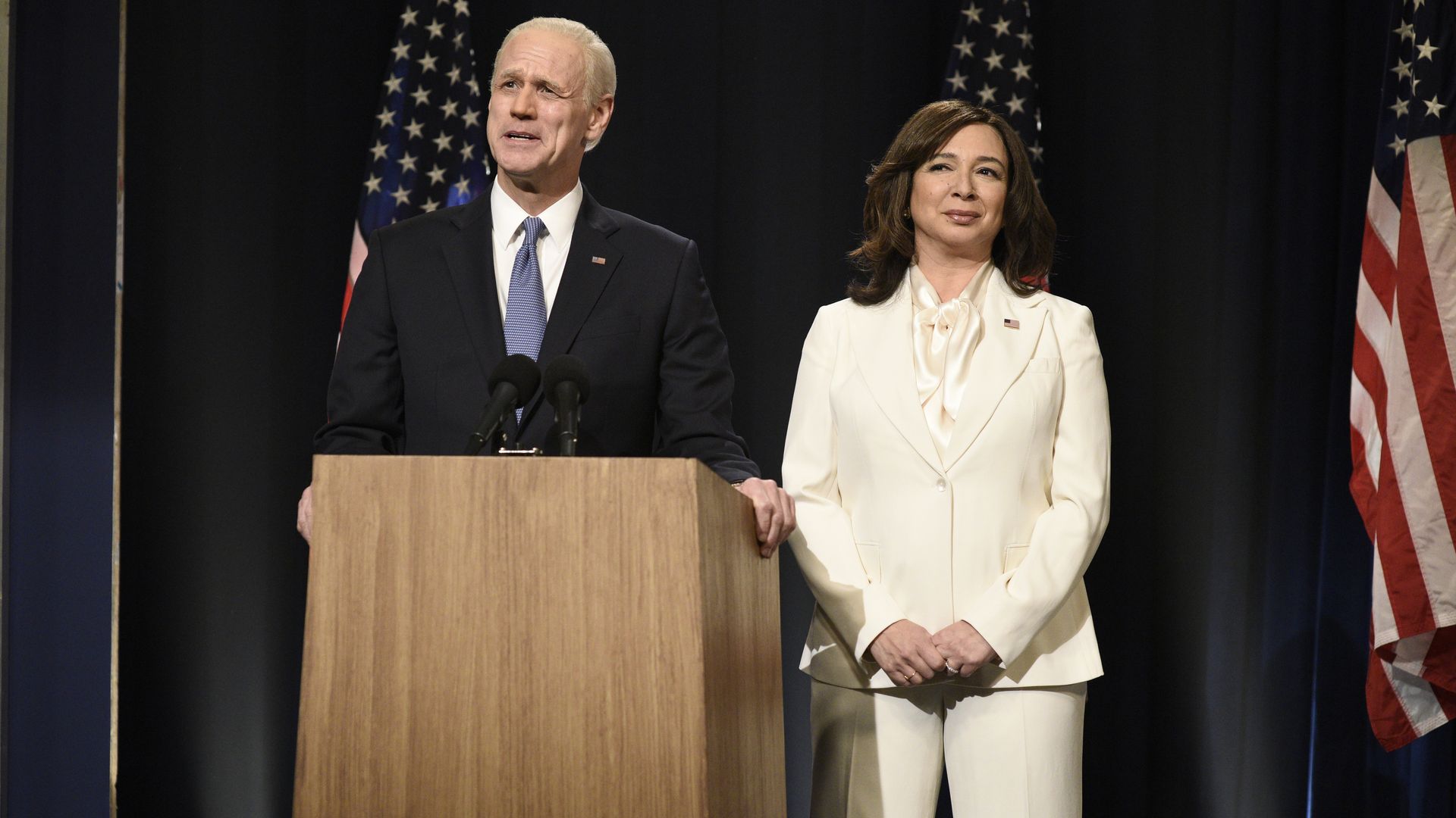 Jim Carrey as Joe Biden and Maya Rudolph as Kamala Harris on the latewst "Saturday Night Live" cold open. “Will Heath/NBC”