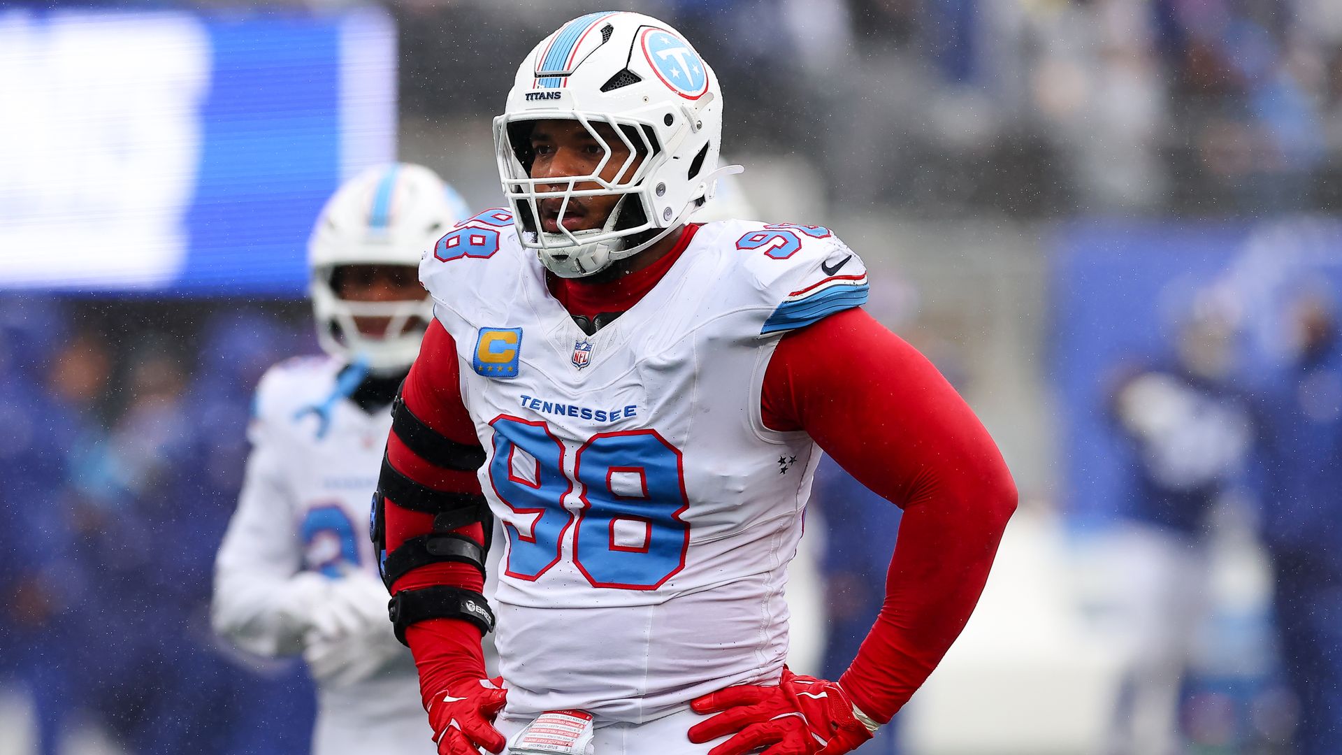 Jeffery Simmons standing on the field with his hands on his hips in a recent game