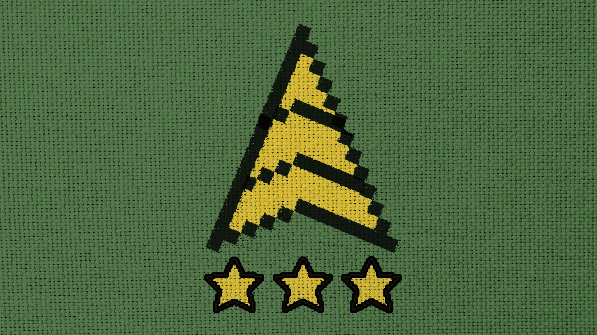 Illustration of a military badge stylized from a pixelated cursor and stars.