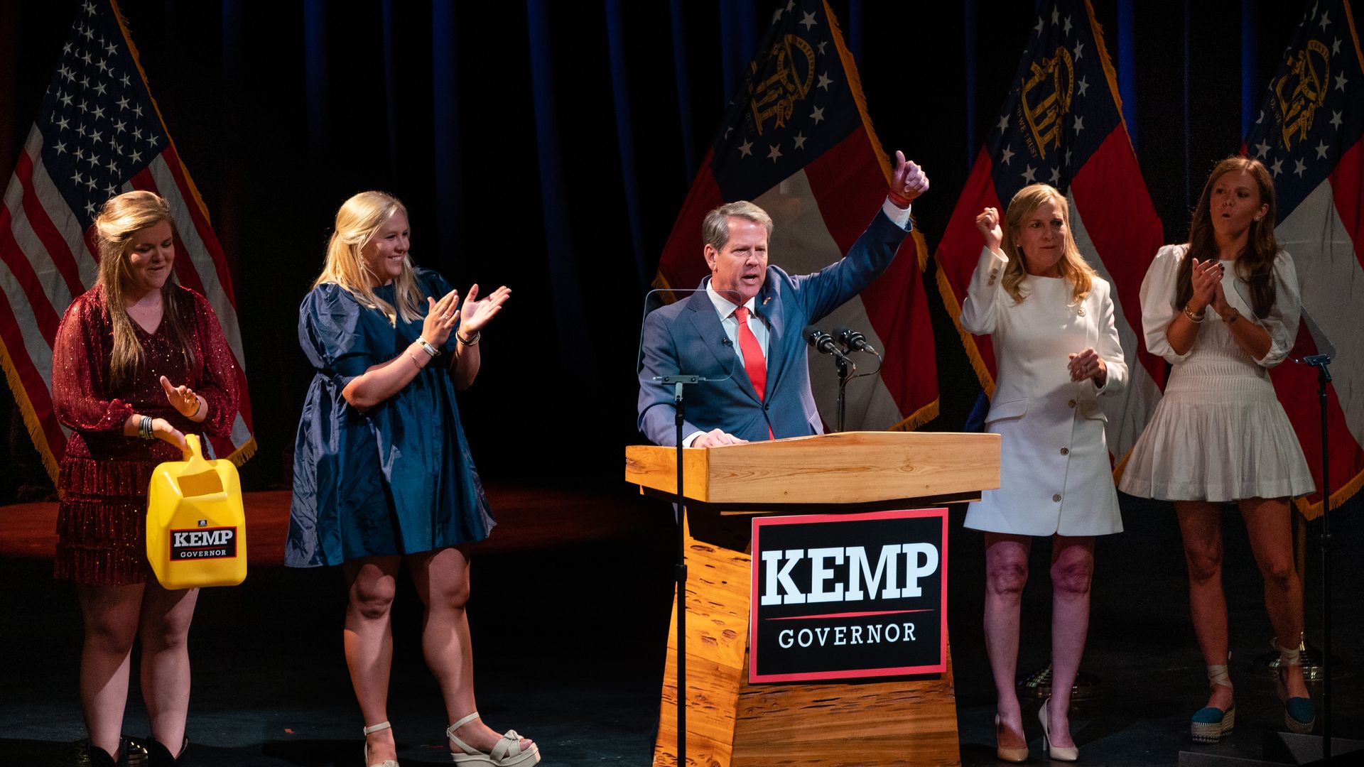 Brian Kemp, governor of Georgia, speaks during an election night rally in Atlanta, Georgia, US, on Tuesday, Nov. 8, 2022. 