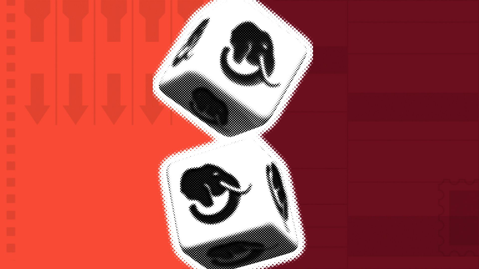 Illustration of a pair of dice with elephant graphics on the faces.