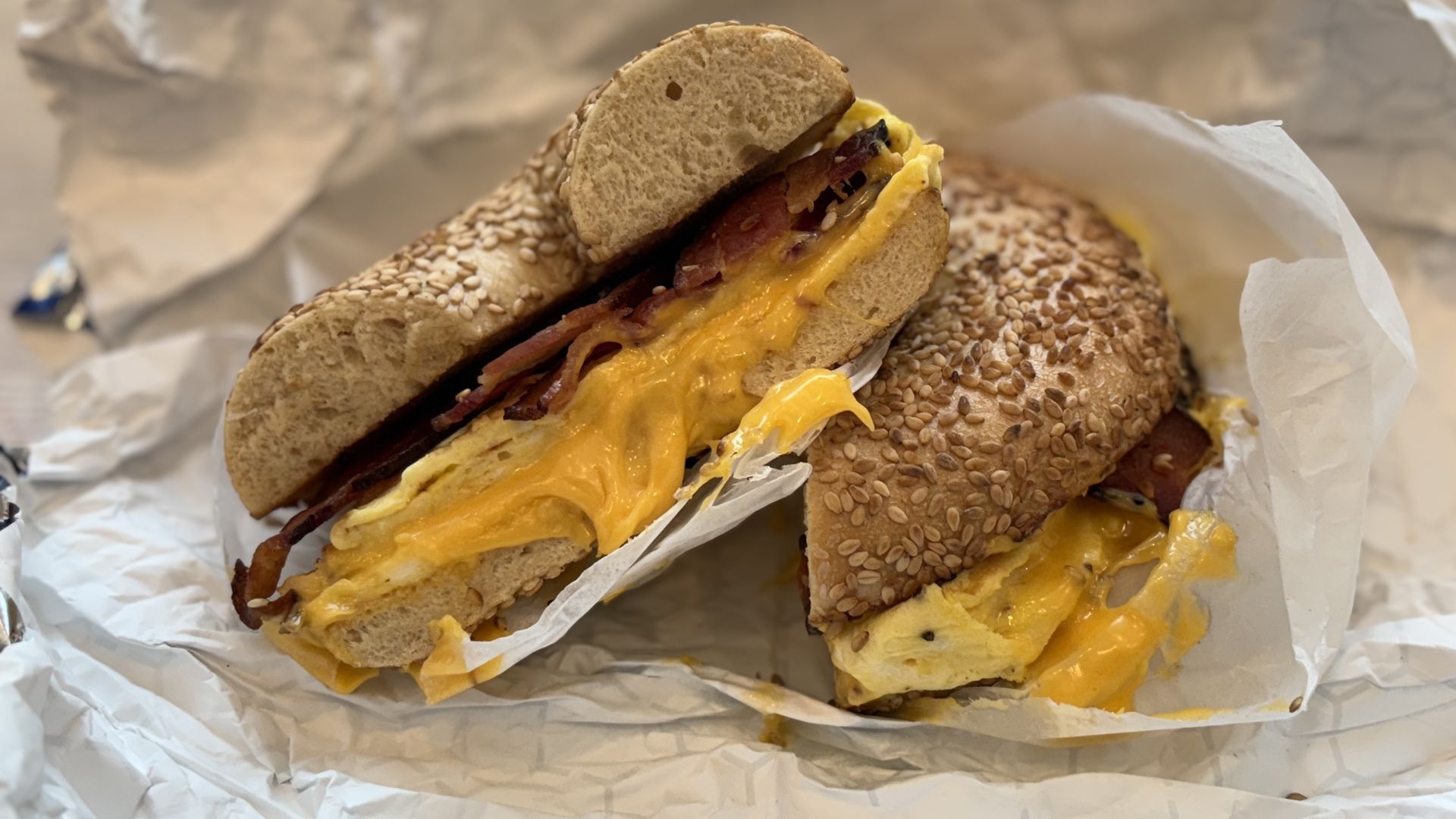 A bacon, egg and cheese bagel at H&H