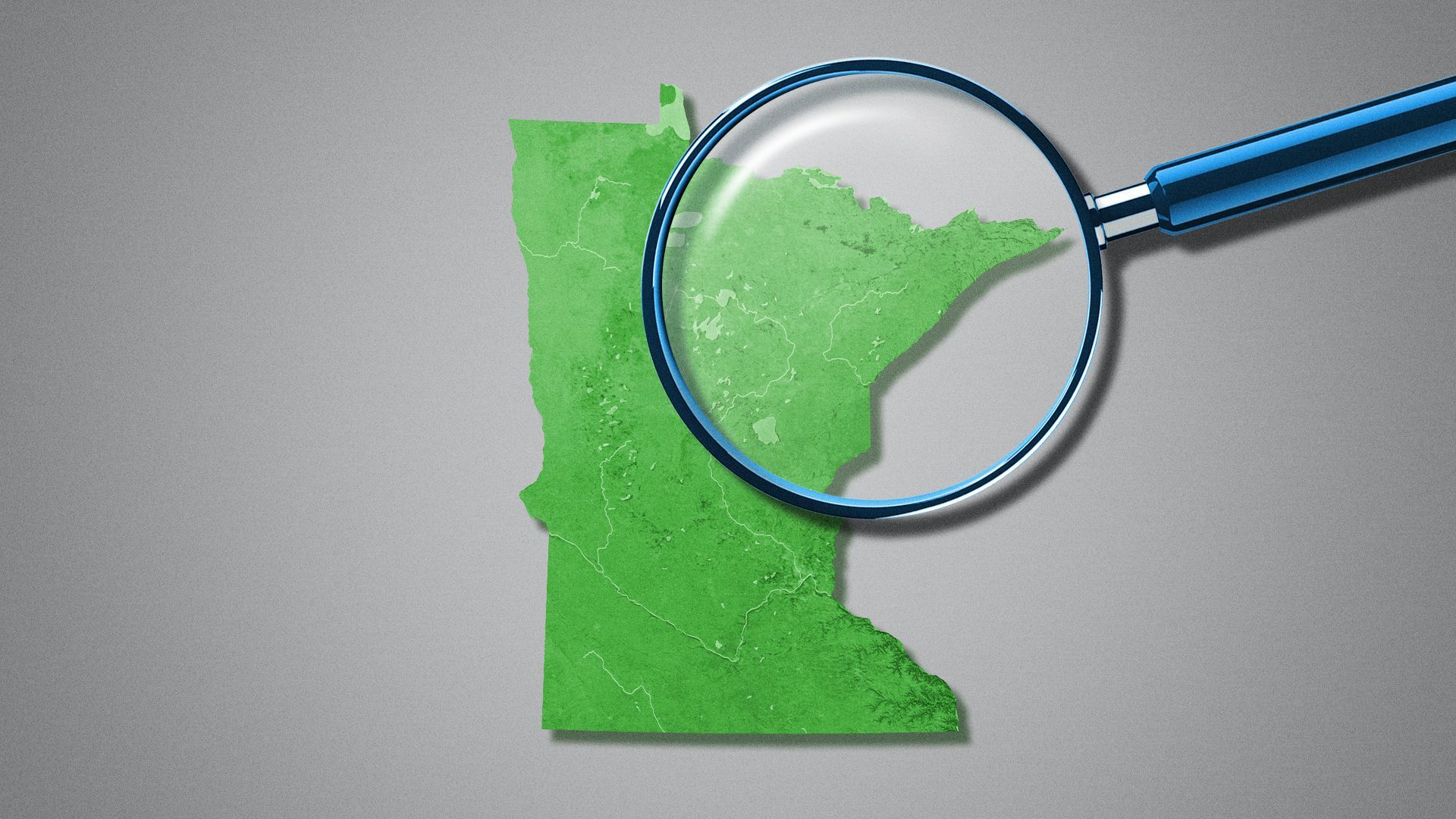 Illustration of a magnifying glass over northern Minnesota.