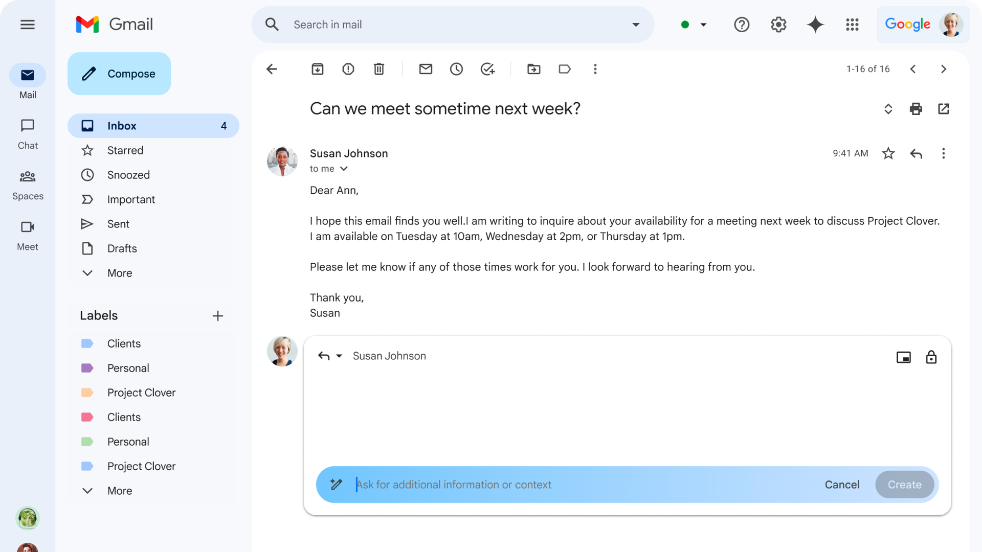 A screenshot of Google's Gemini AI assistant operating within Gmail
