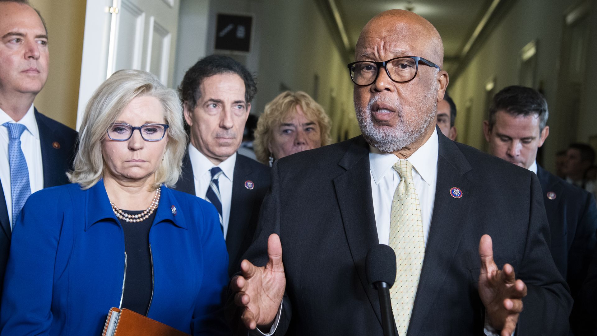 Bennie Thompson addresses the media after the House Jan. 6 select committee hearing in Cannon Building