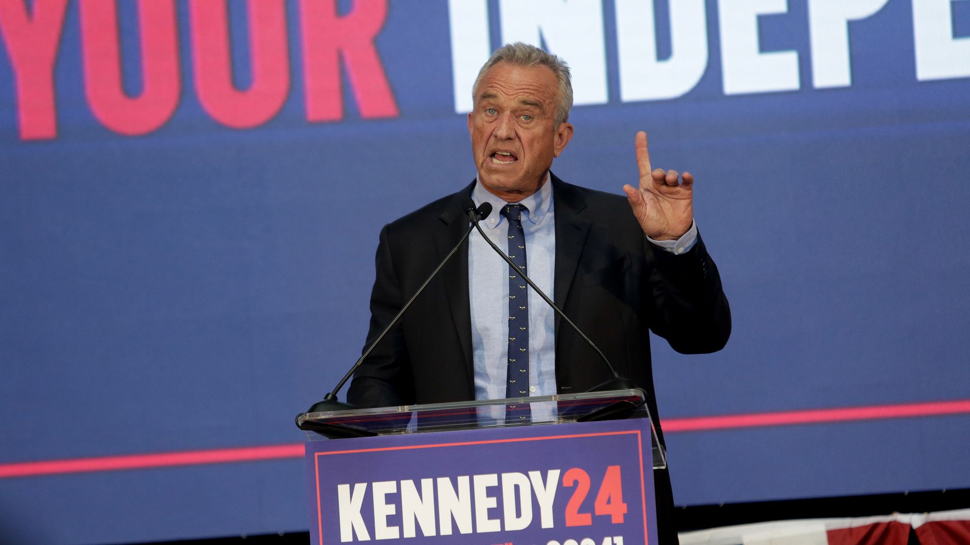 Robert F. Kennedy Jr. speaks during a campaign event to announce his pick for a running mate on March 26