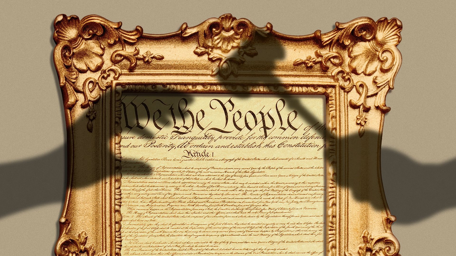 Illustration of a gavel aimed at a hand reaching for the U.S. Constitution.