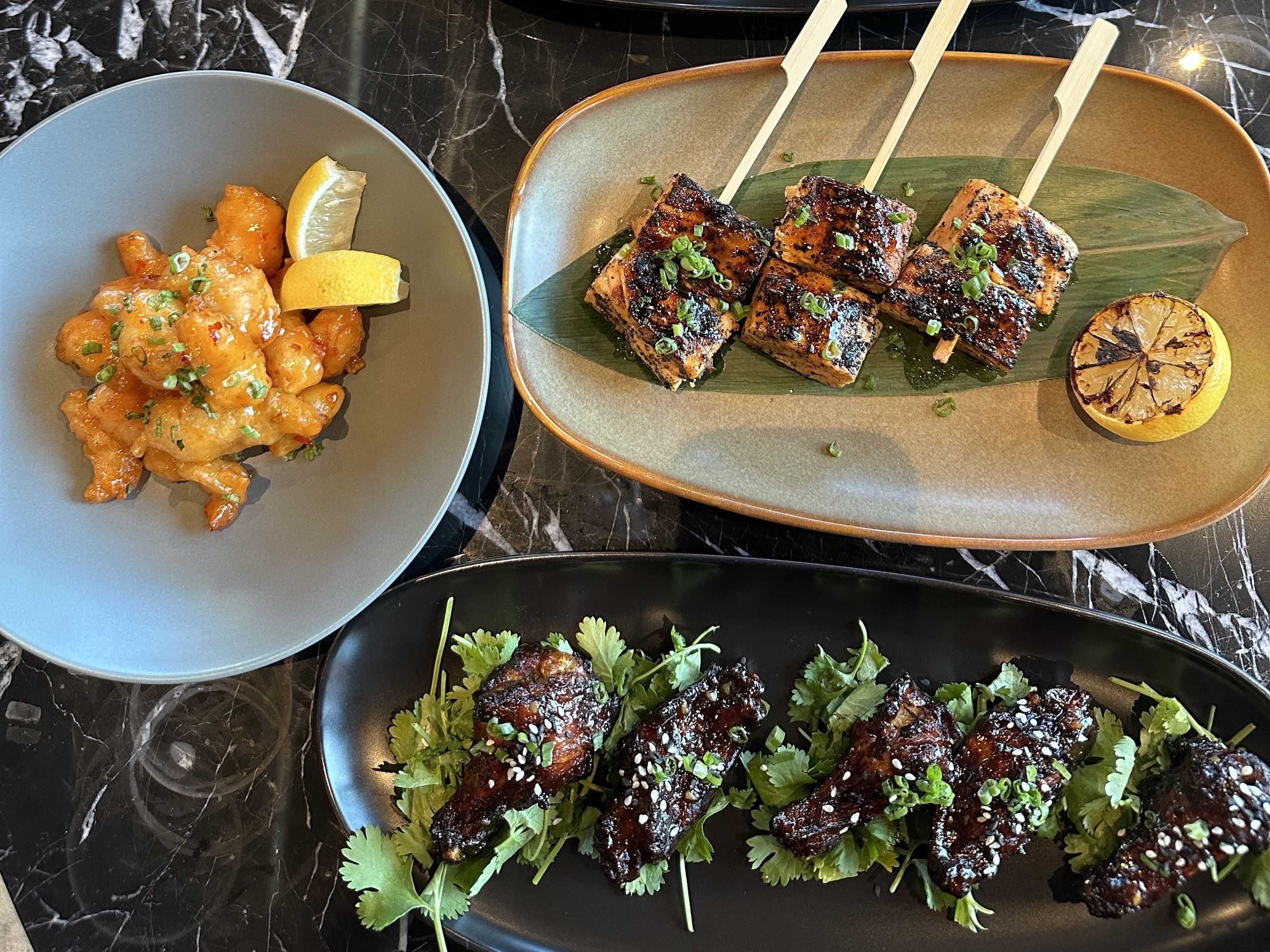 The bang bang shrimp, Korean chicken wings