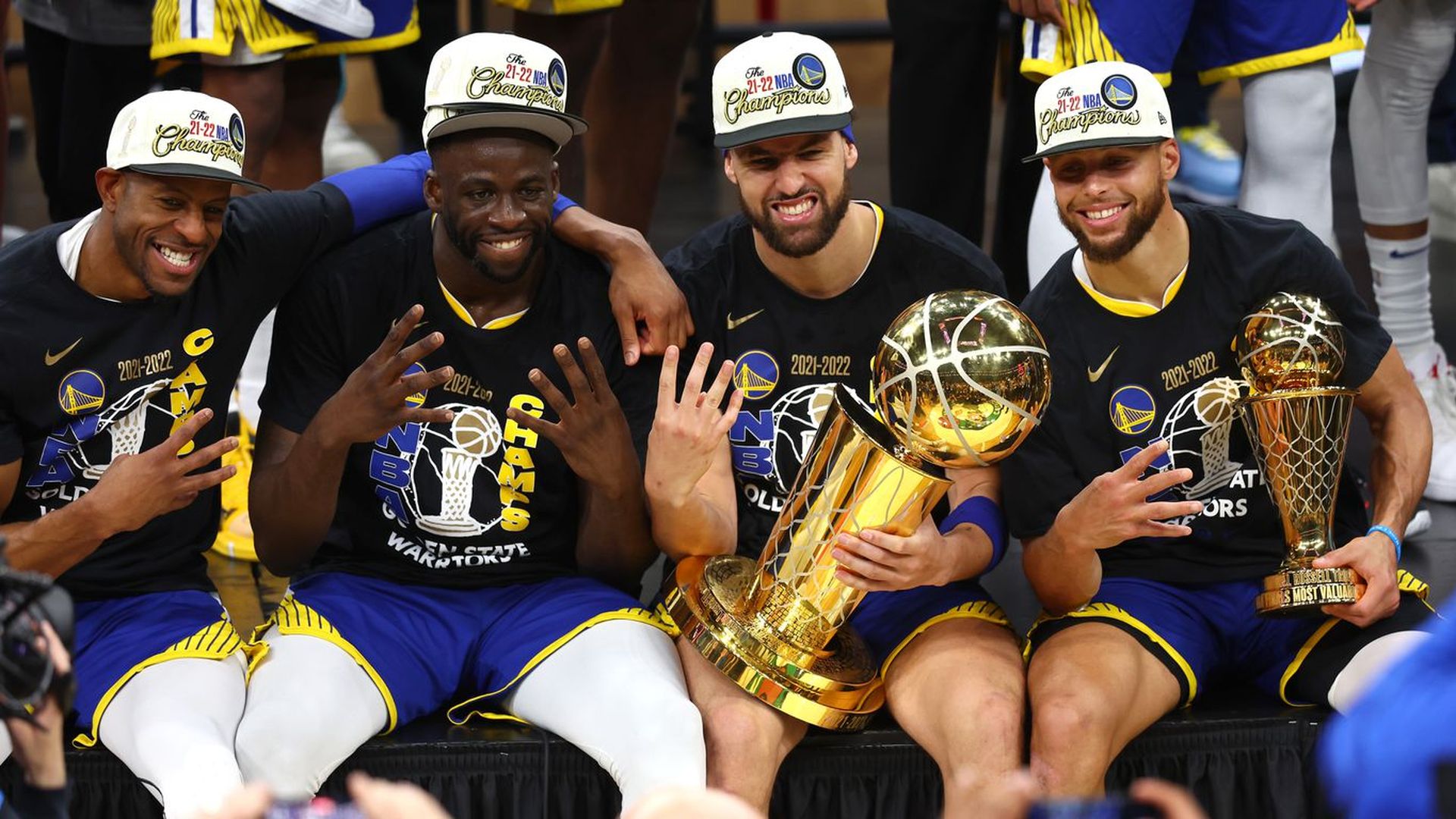 From left to right: Andre Iguodala, Draymond Green, Klay Thompson, and Stephen Curry