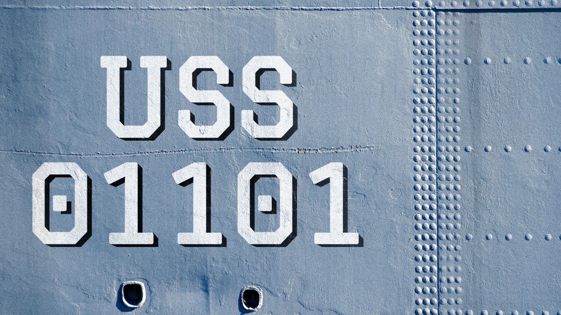 Illustration of "USS 01101" on the hull of a ship.