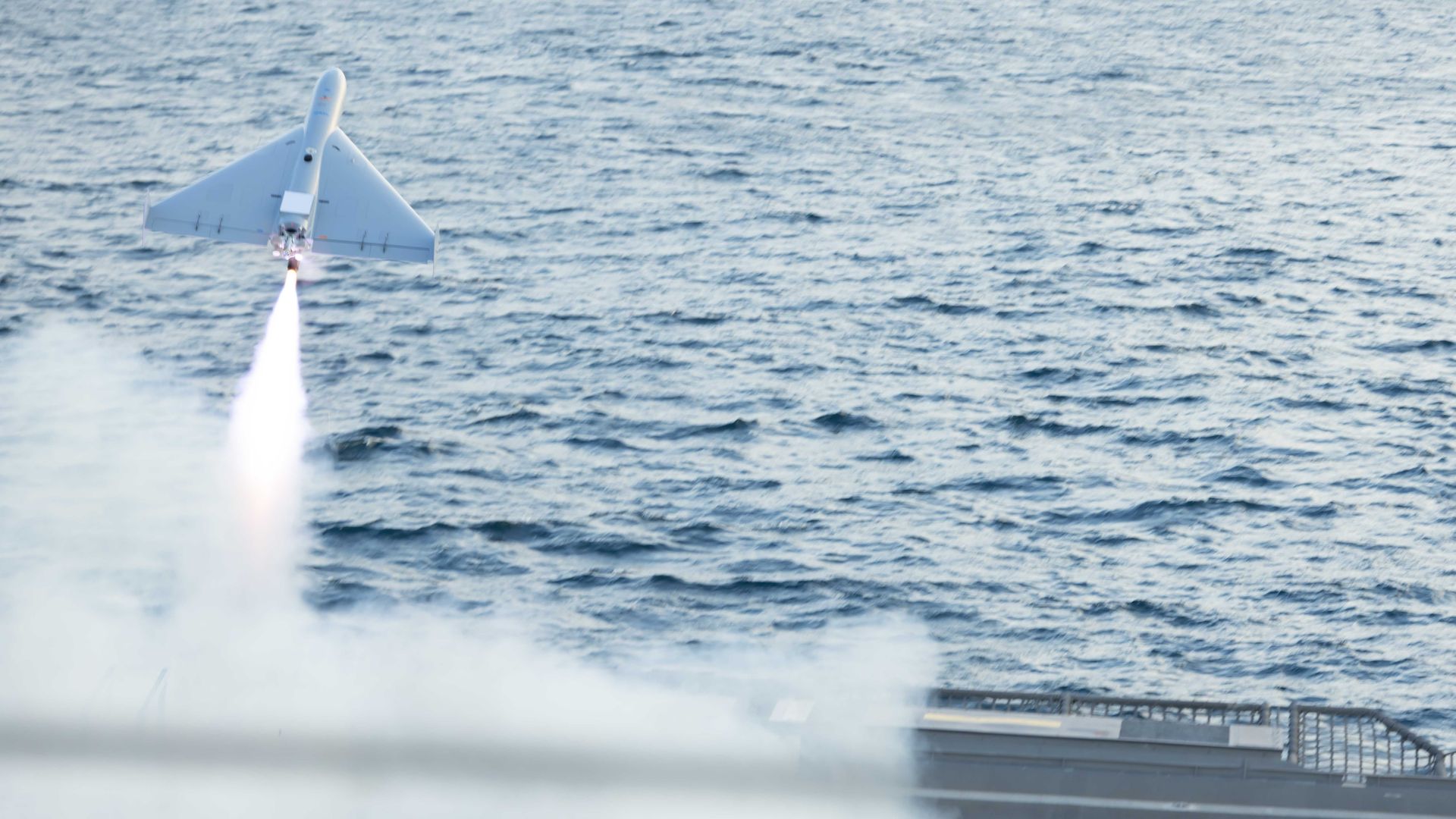 A Low-cost Unmanned Combat Attack System (LUCAS) successfully launches from the deck of the USS Santa Barbara in the Persian Gulf in December. 