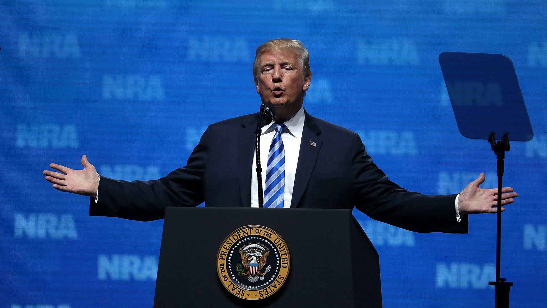 President Trump delivering a speech to the NRA