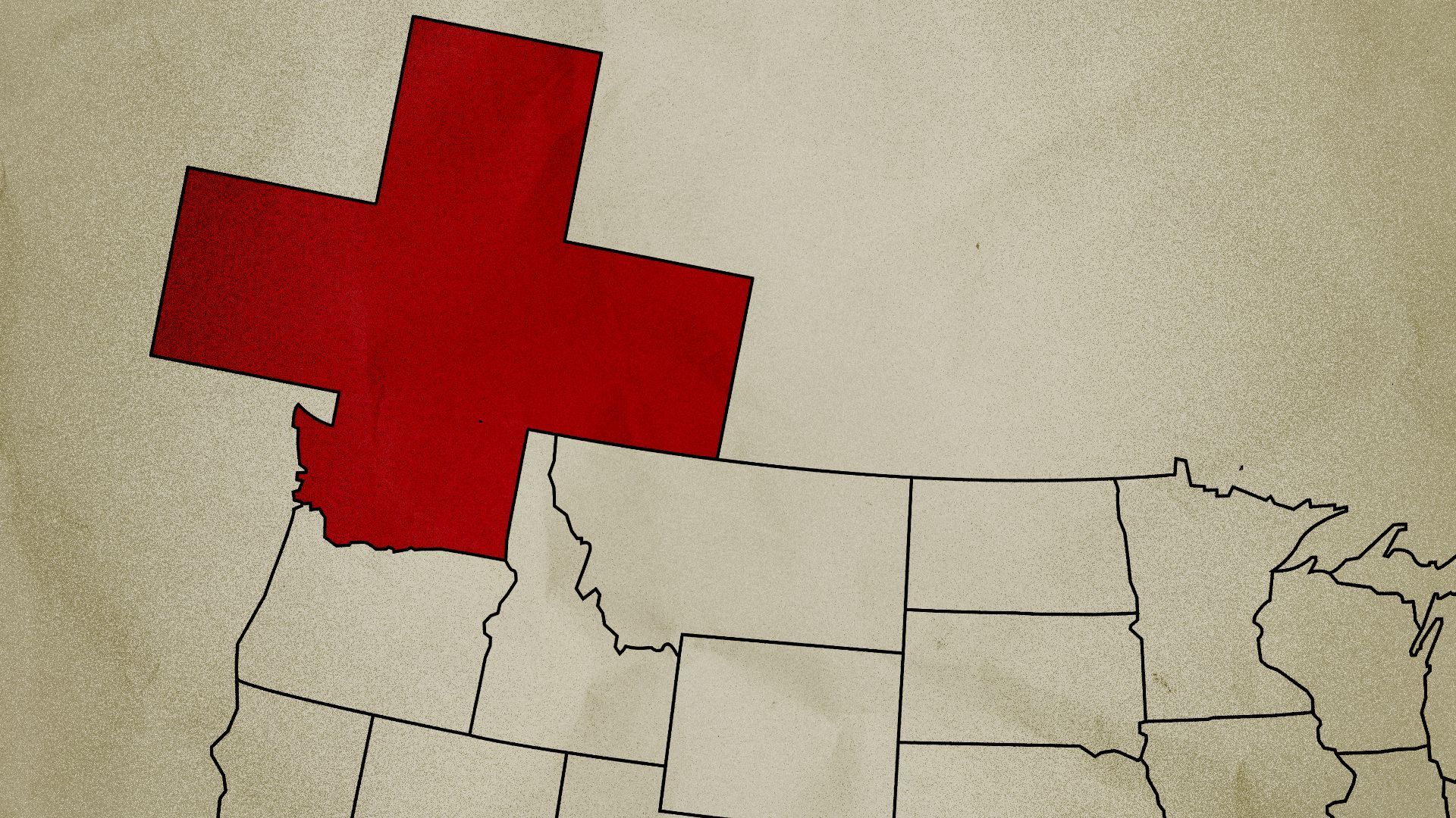 Illustration of Washington state on a map shaped like a red cross.