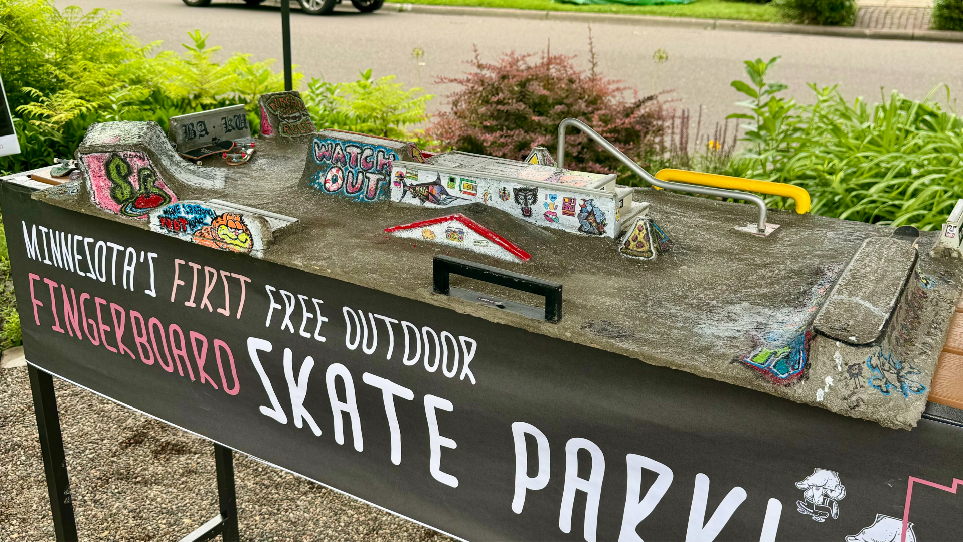 a table with a replica skate park