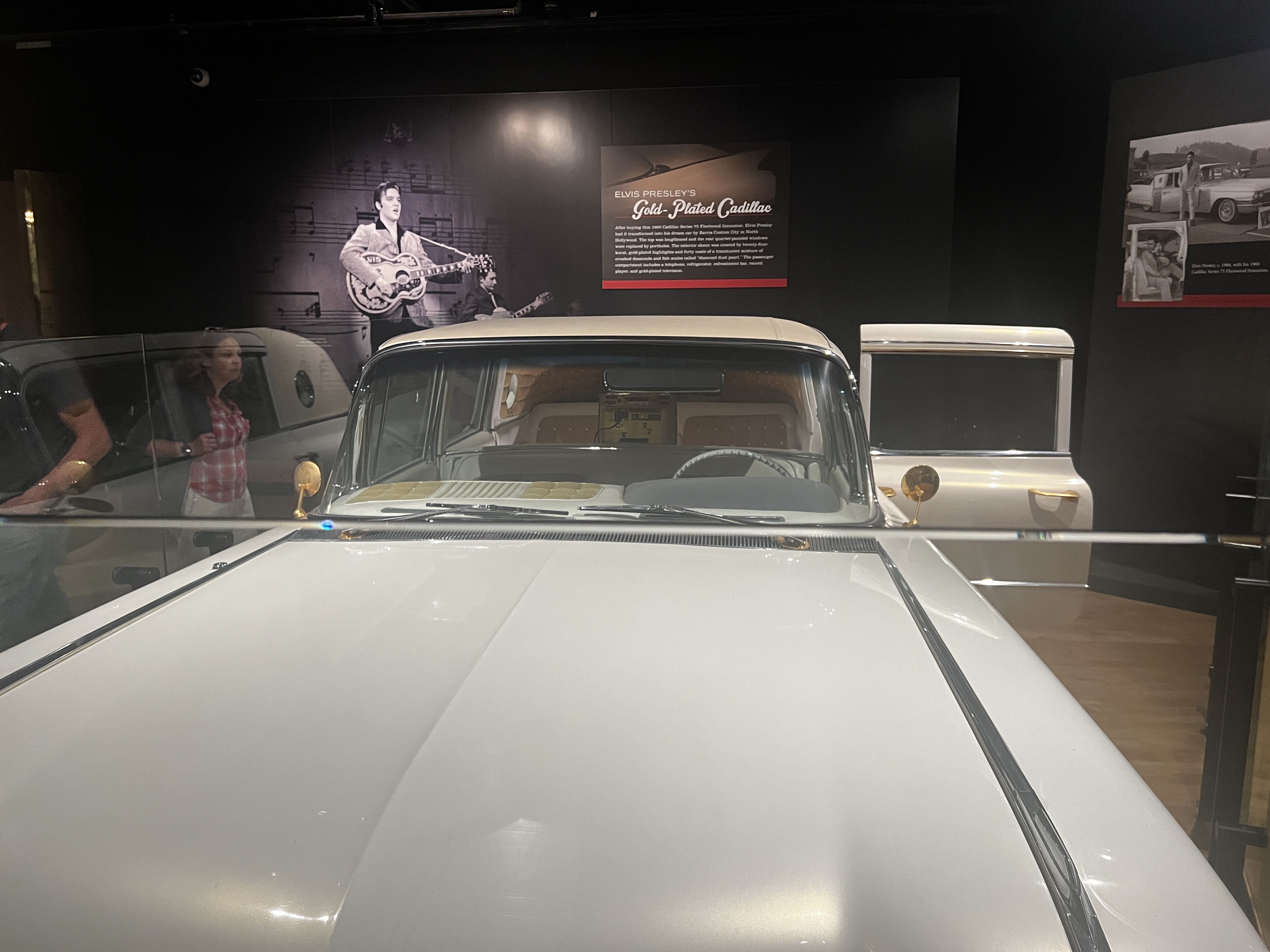 Elvis Presley's Cadillac on display in a museum. 