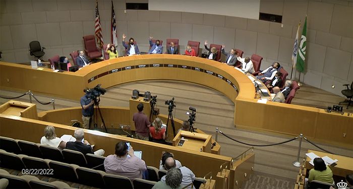Charlotte City Council takes the vote on the Unified Development Ordinance. Photo: Screenshot of YouTube stream